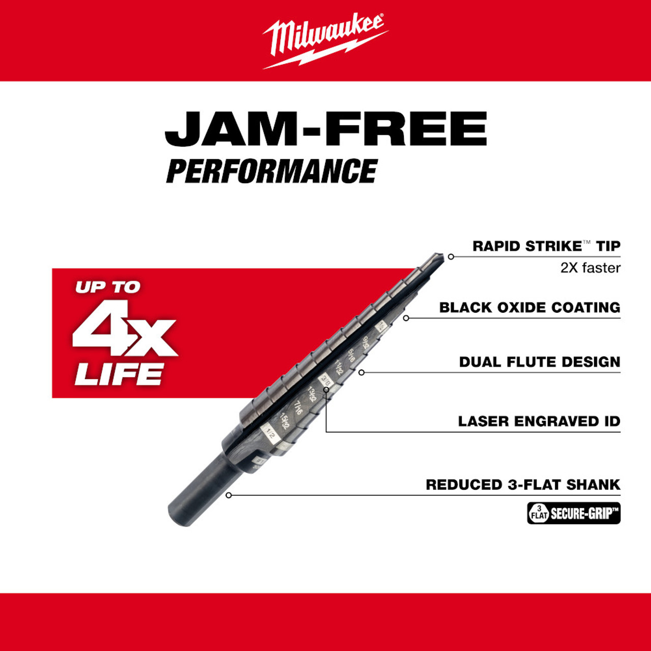 Milwaukee 48-89-9201 #1 Step Drill Bit (1/8 inch - 1/2 inch) - 13 Steps Milwaukee 48-89-9201 #1 Step Drill Bit (1/8 inch - 1/2 inch) - 13 Steps