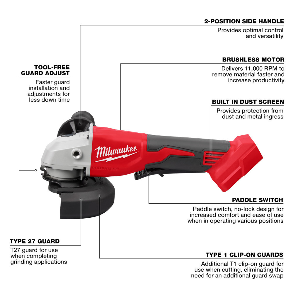 Milwaukee 2686-20 M18 Cordless Brushless 4-1/2 inch / 5 inch Cut-Off Grinder - Paddle Switch (Tool Only)