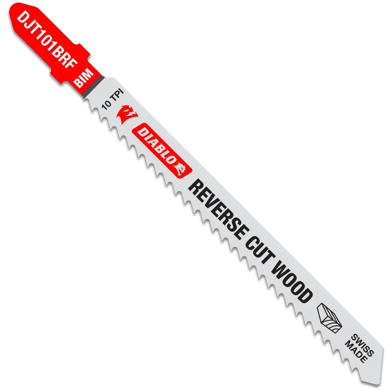 Diablo DJT101BRF5 4 Inch 10 TPI Bi-Metal T-Shank Jig Saw Blades for Reverse Cuts in Wood - 5pk