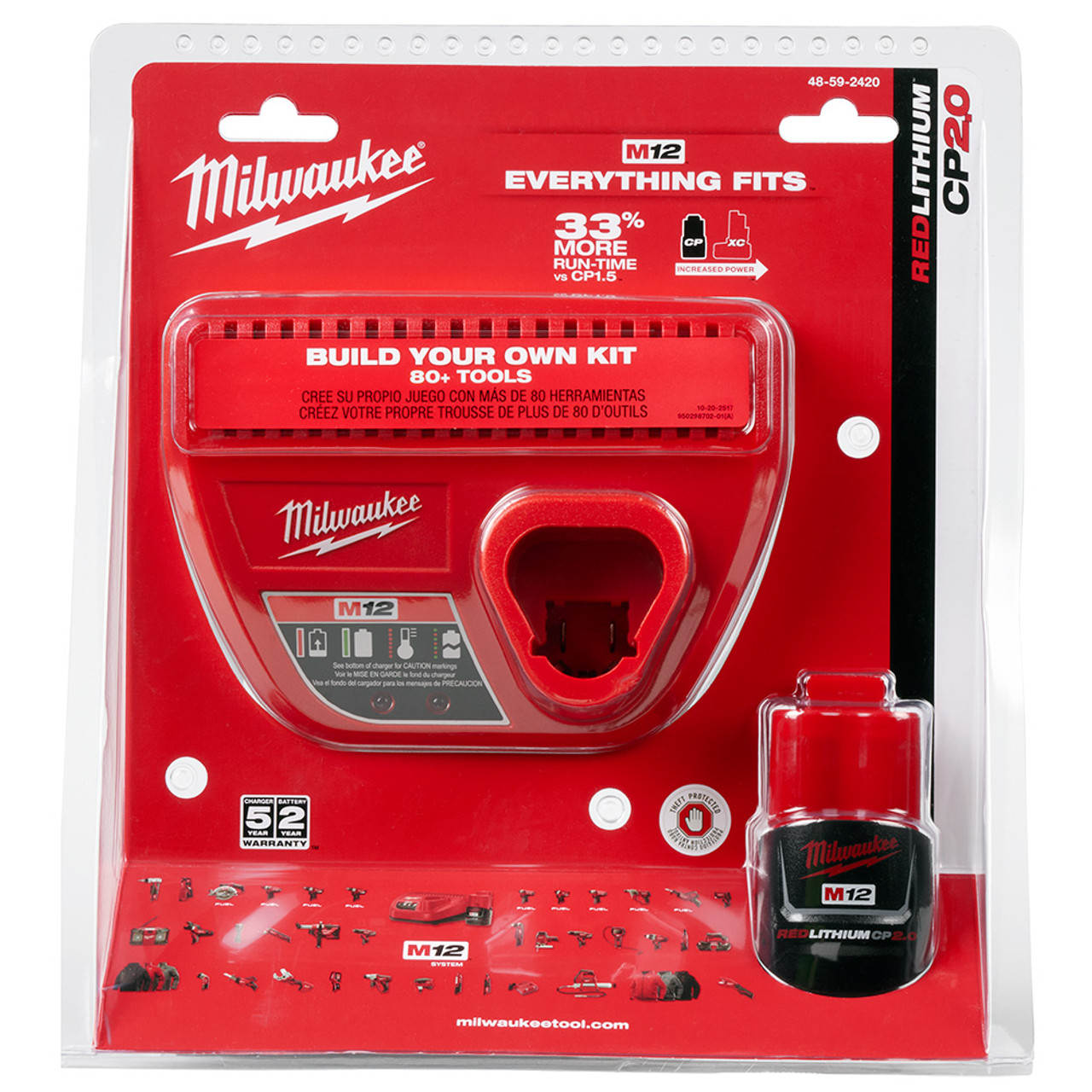 Milwaukee 48-59-2420 M12 2.0 Ah Battery and Charger Starter Kit Milwaukee 48-59-2420 M12 2.0 Ah Battery and Charger Starter Kit