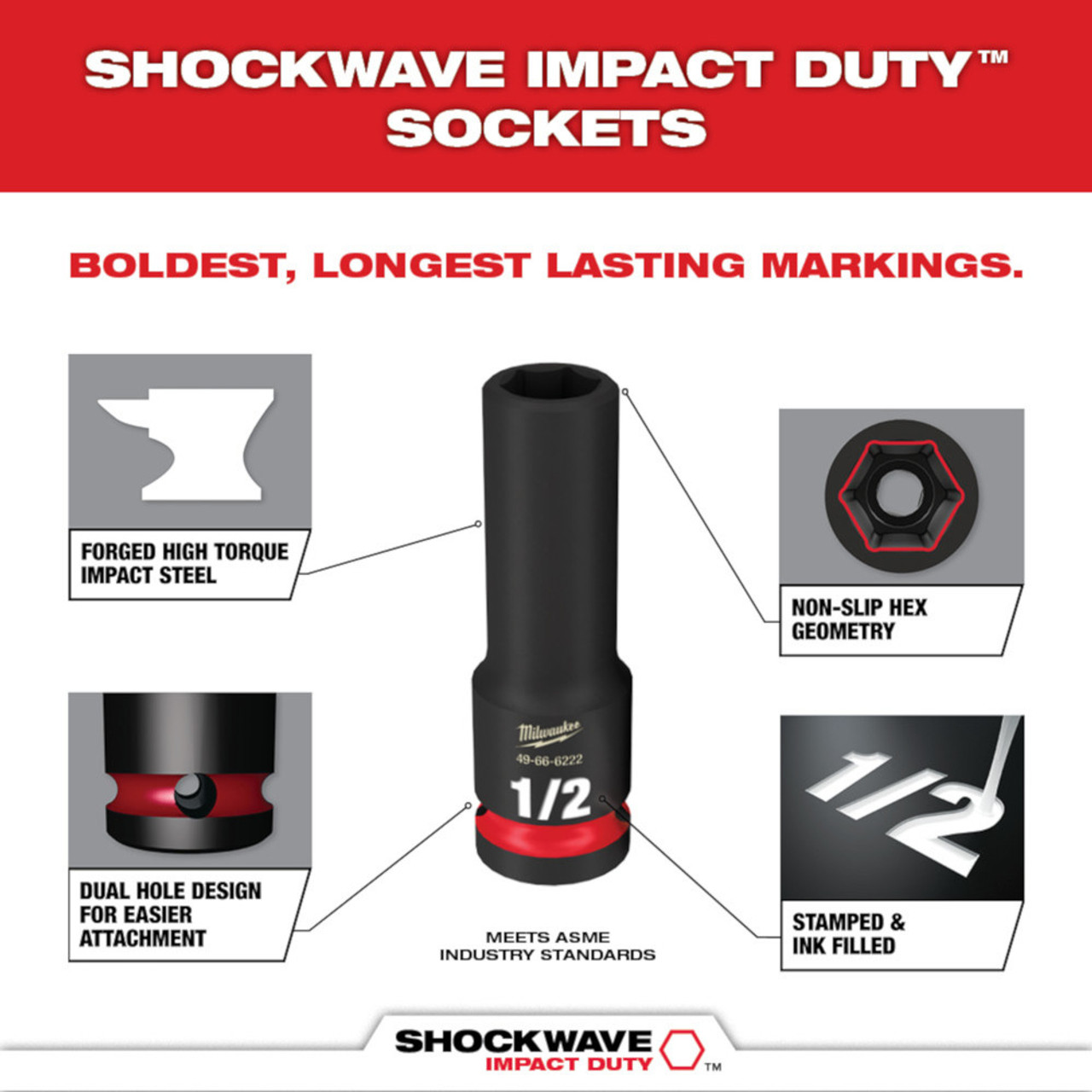 Milwaukee 49-66-6223 SHOCKWAVE Impact Duty 9/16 inch 1/2 inch Drive SAE 6pt Deep Socket Milwaukee 49-66-6223 SHOCKWAVE Impact Duty 9/16 inch 1/2 inch Drive SAE 6pt Deep Socket