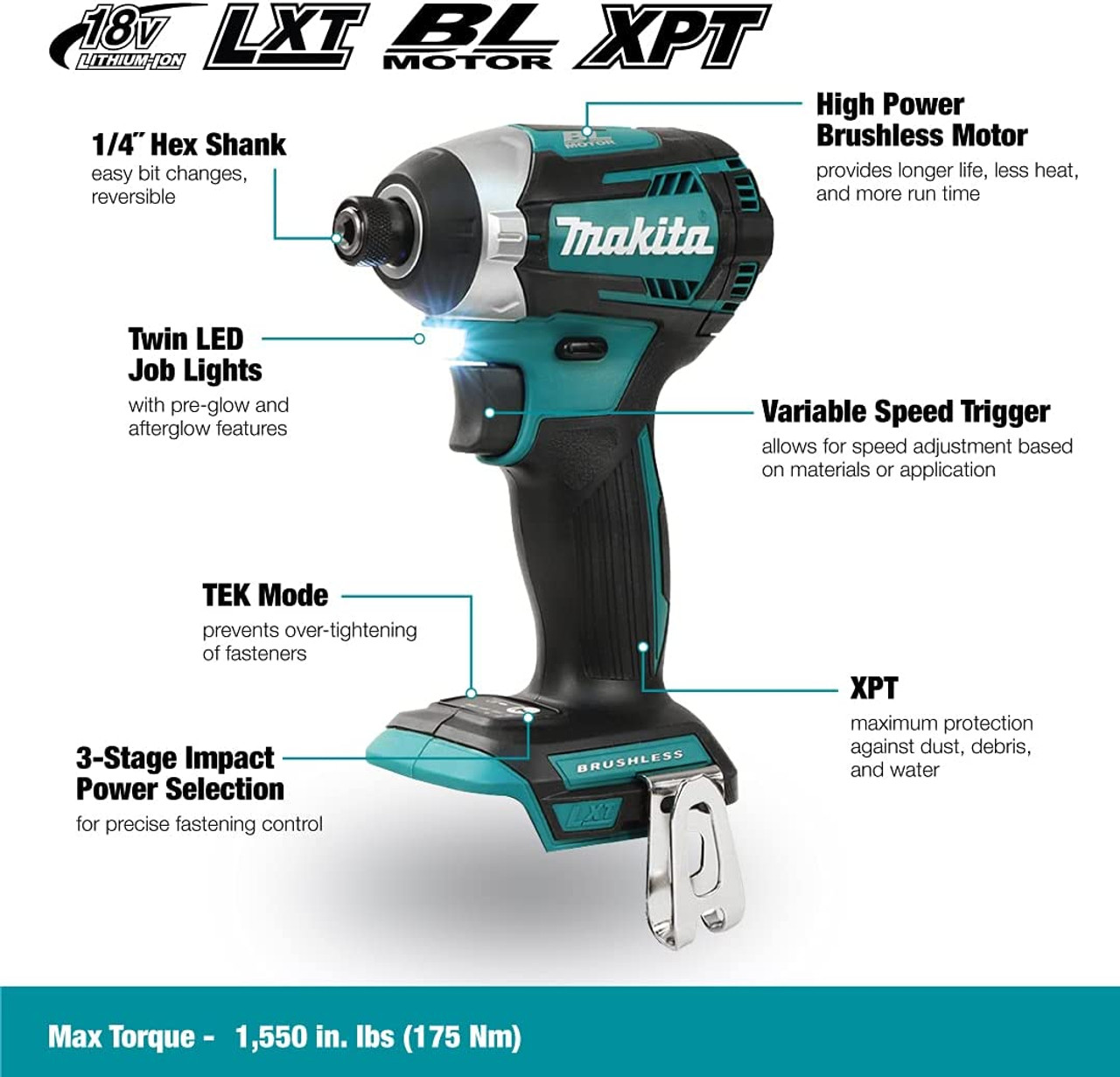 Makita DTD154Z 18V LXT Cordless Ultra-Compact 1/4 inch Impact Driver with Brushless Motor (Tool Only) Makita DTD154Z 18V LXT Cordless Ultra-Compact 1/4 inch Impact Driver with Brushless Motor (Tool Only)