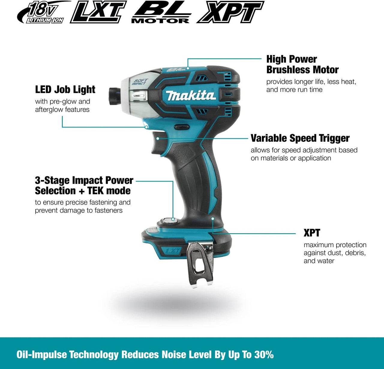 Makita DTS141Z 18V LXT Cordless 1/4 inch Oil-Impulse Impact Driver with Brushless Motor (Tool Only) Makita DTS141Z 18V LXT Cordless 1/4 inch Oil-Impulse Impact Driver with Brushless Motor (Tool Only)