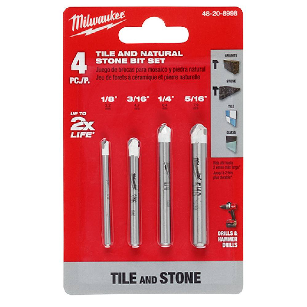 Milwaukee 48-20-8998 4pc Tile and Natural Stone Bit Set Milwaukee 48-20-8998 4pc Tile and Natural Stone Bit Set