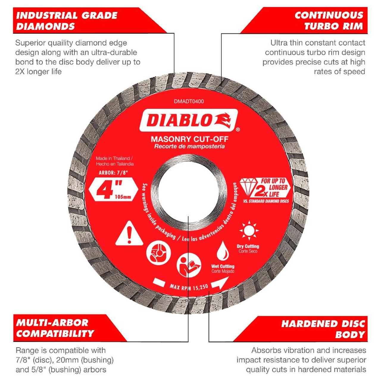 Diablo DMADC0450 4-1/2 inch Diamond Continuous Rim Masonry Cut Off Disc