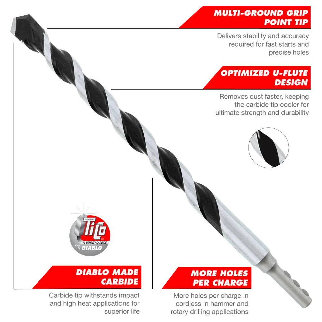 Diablo DMAMM1070 5/16 inch 4 inch x 6 inch Multi-Material Carbide Tipped Hammer Drill Bit Diablo DMAMM1070 5/16 inch 4 inch x 6 inch Multi-Material Carbide Tipped Hammer Drill Bit
