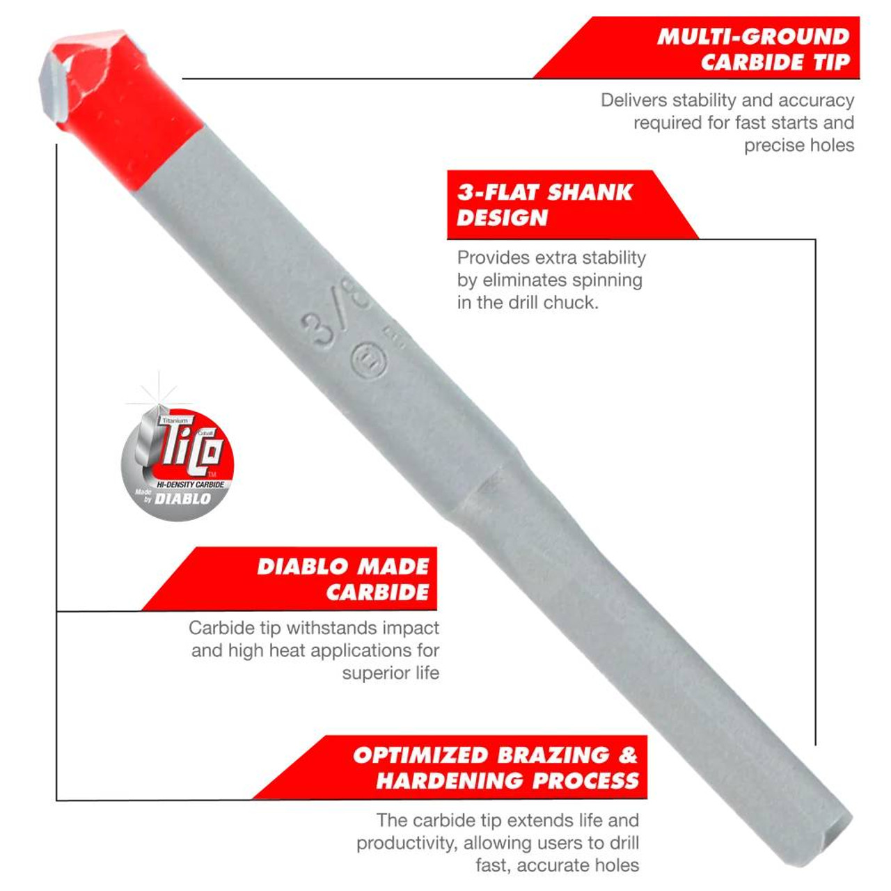 Diablo DMANS1010 1/8 inch Tile  and Stone Carbide Tipped Drill Bit