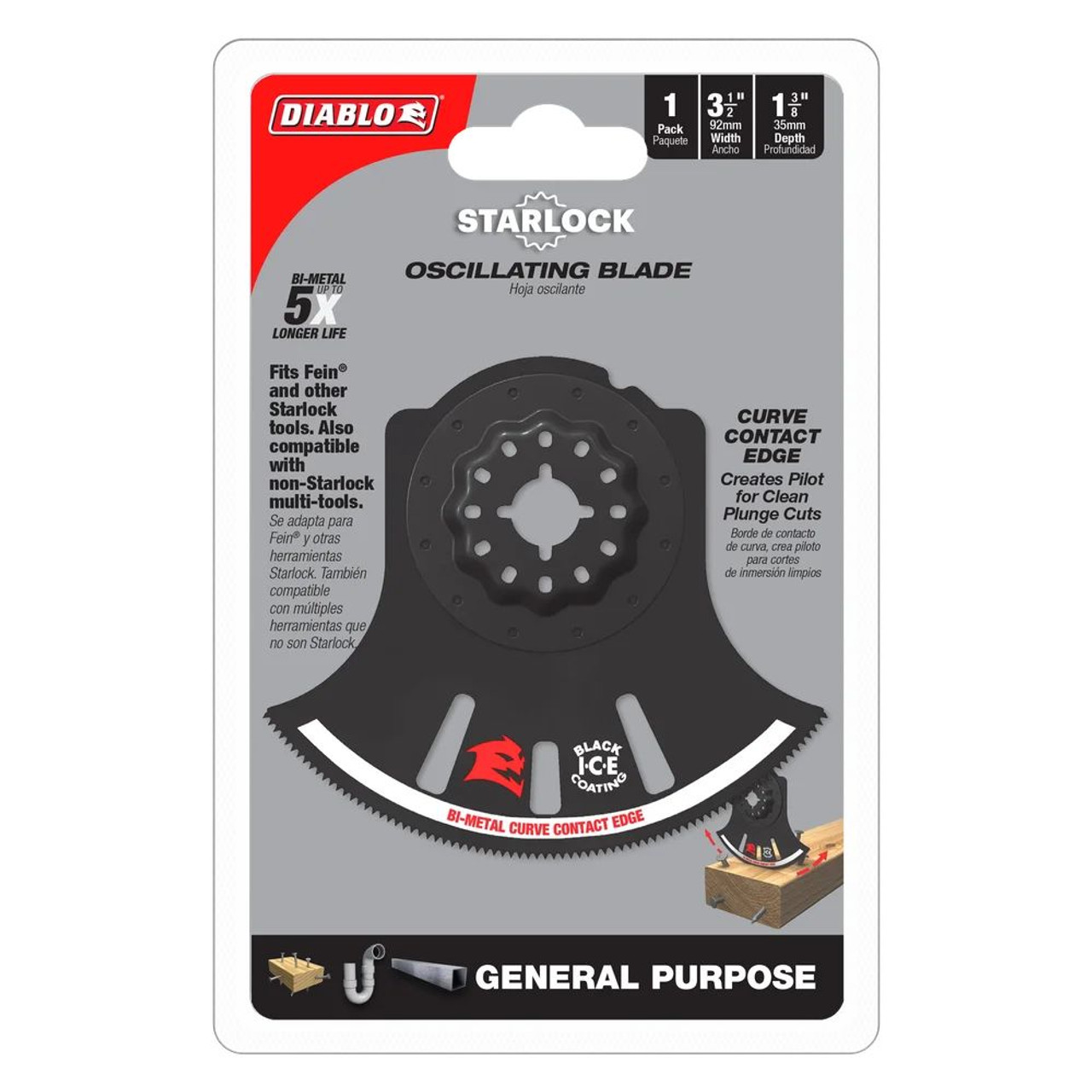 Diablo DOS350RBGP 3-1/2 inch Starlock Bi-Metal Oscillating Blade for General Purpose Cuts Diablo DOS350RBGP 3-1/2 inch Starlock Bi-Metal Oscillating Blade for General Purpose Cuts