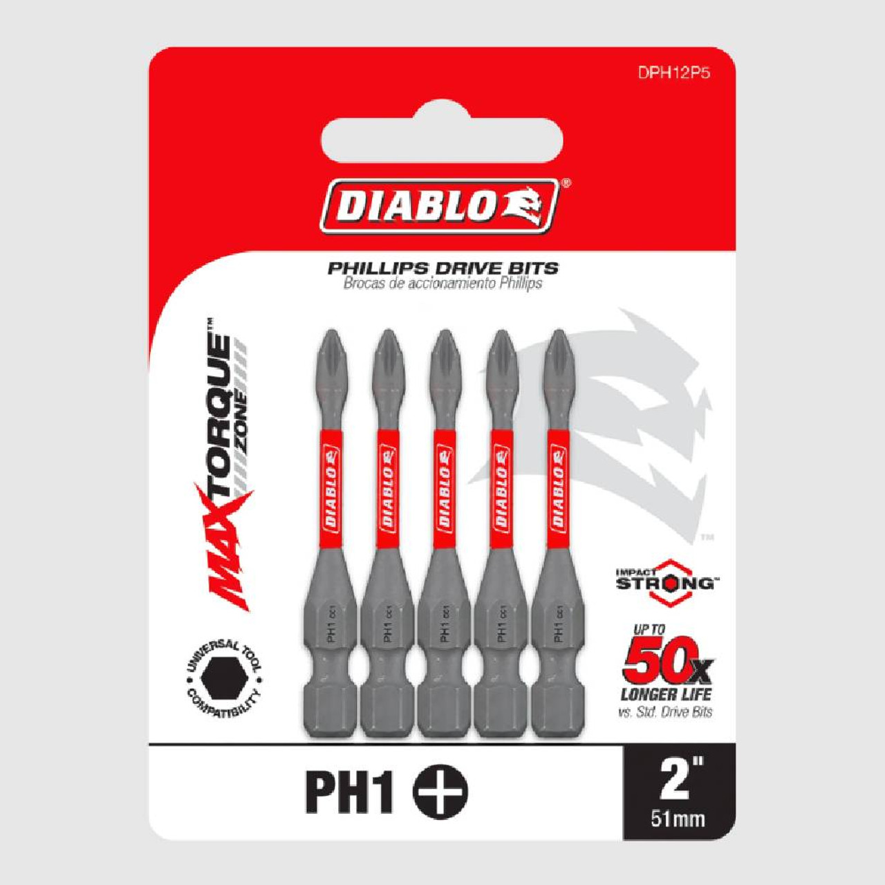 Diablo DPH12P5 2 Inch #1 Phillips Drive Bits - 5pk Diablo DPH12P5 2 Inch #1 Phillips Drive Bits - 5pk