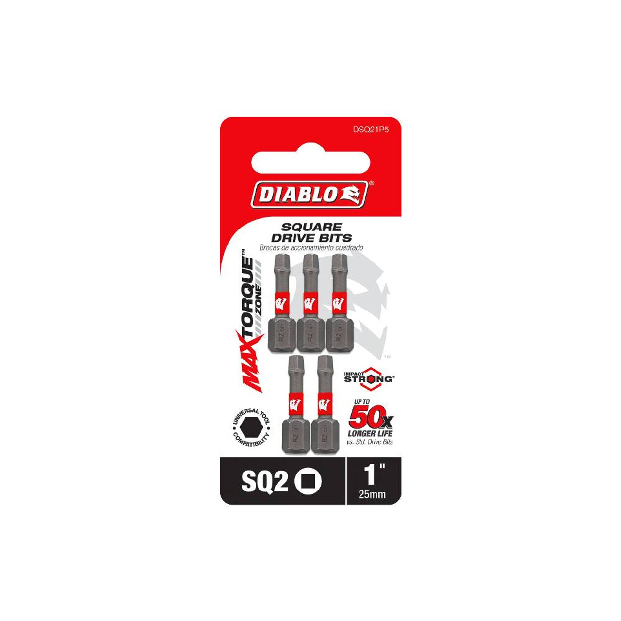 Diablo DSQ21P5 1 inch #2 Square Drive Bits - 5pk