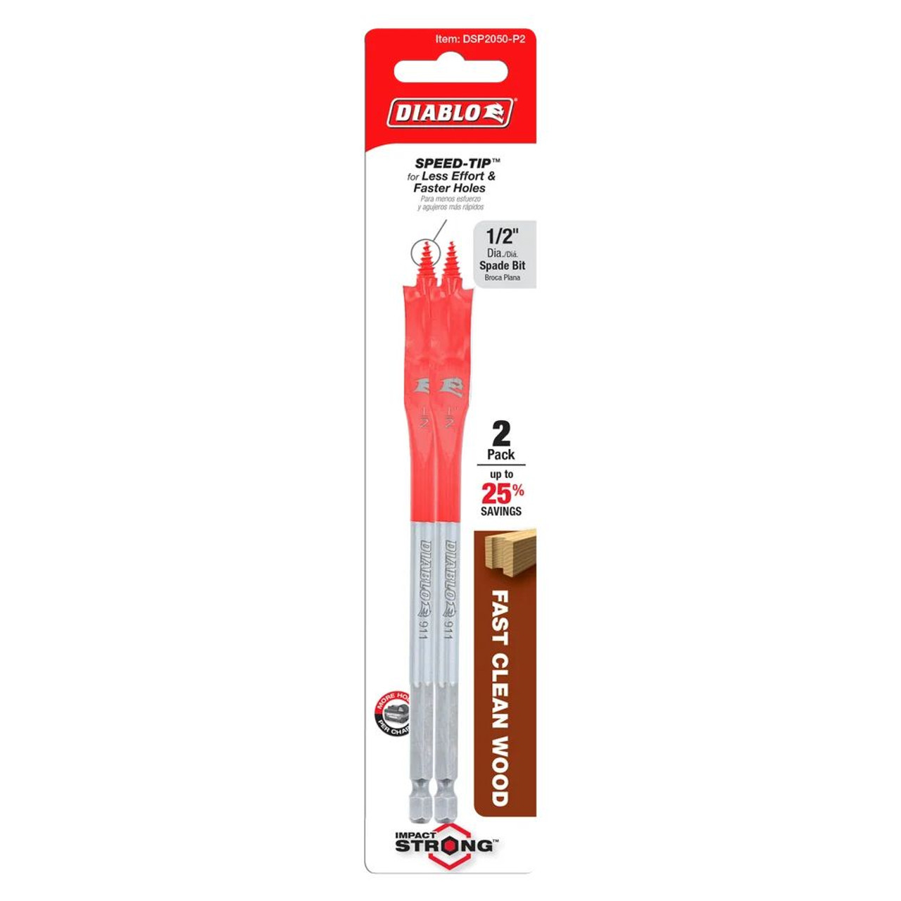 Diablo DSP2050-P2 1/2 inch x 6 inch Speed-Tip Spade Bits - 2pk Diablo DSP2050-P2 1/2 inch x 6 inch Speed-Tip Spade Bits - 2pk
