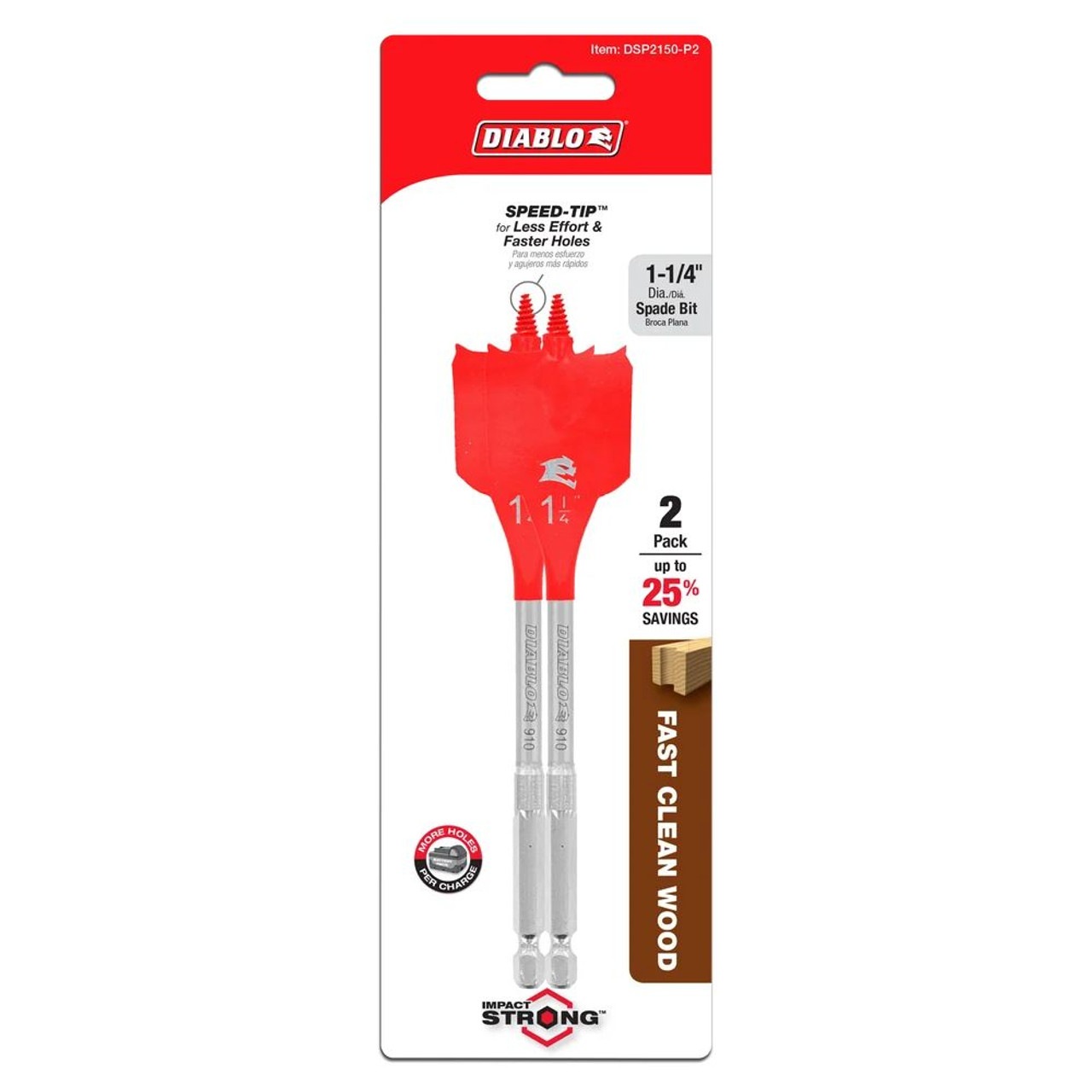 Diablo DSP2150-P2 1-1/4 inch x 6 inch Speed-Tip Spade Bits - 2pk Diablo DSP2150-P2 1-1/4 inch x 6 inch Speed-Tip Spade Bits - 2pk