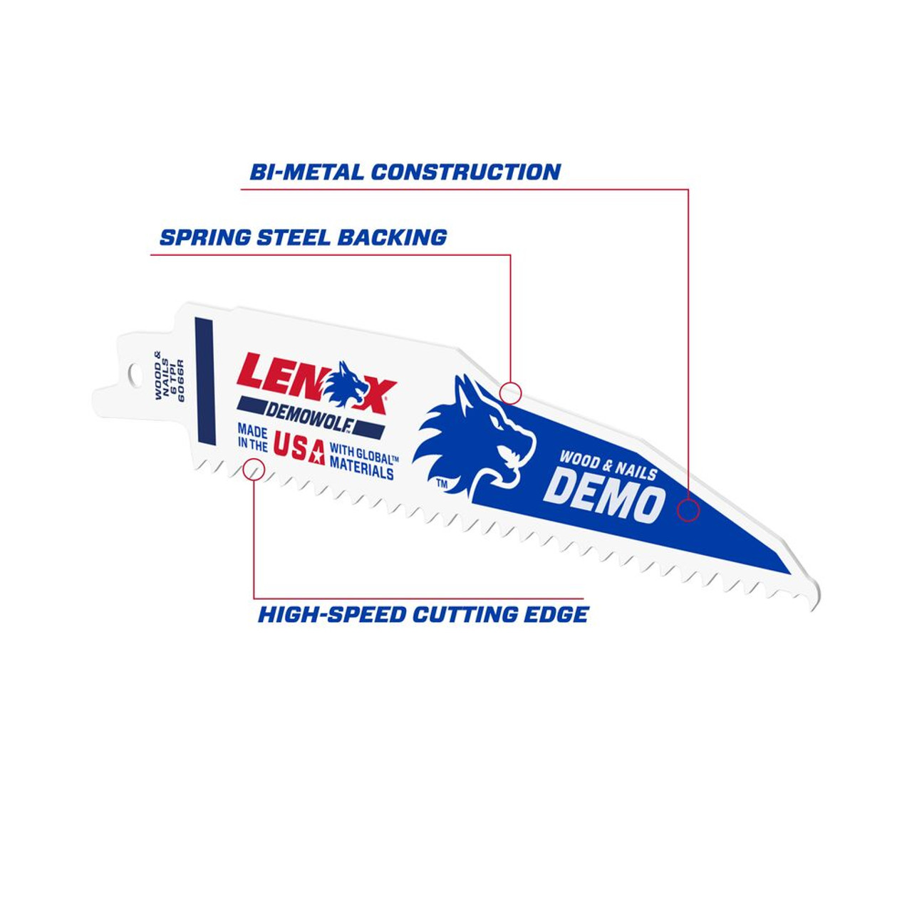 Lenox 203706066R5 DemoWolf  6 inch x 1 inch x .062 inch 6 TPI Reciprocating Saw Blades for Demolition - 5pk