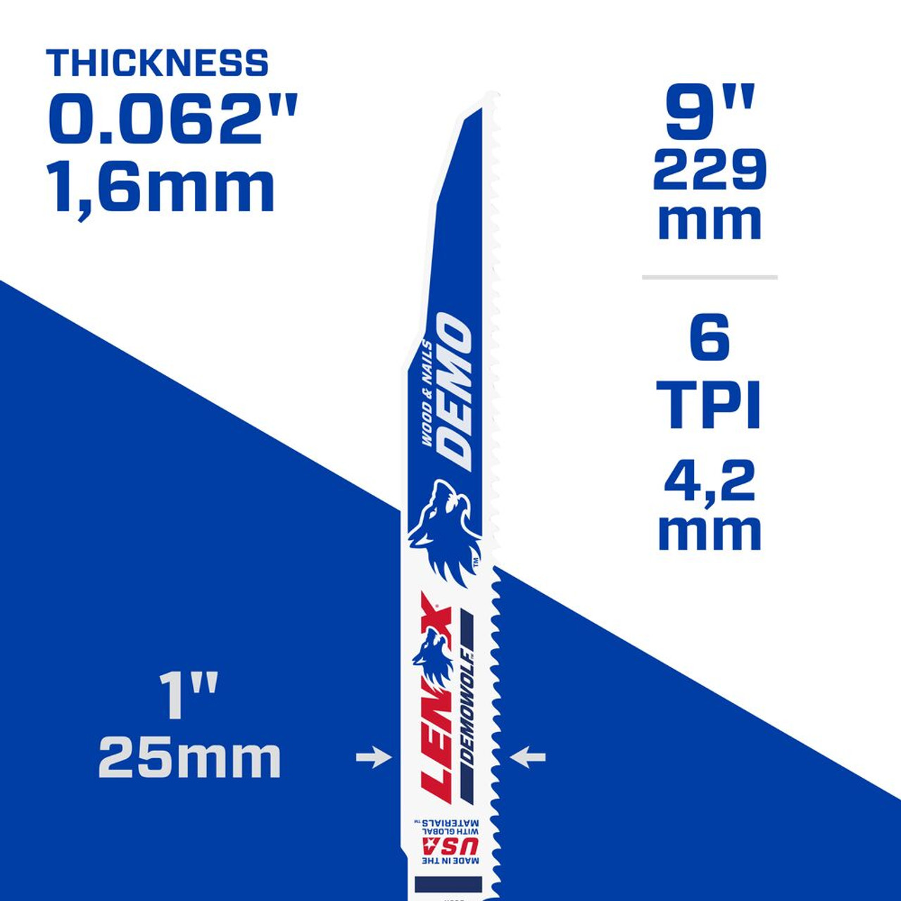 Lenox 20371966R5 DemoWolf  9 inch x 1 inch x .062 inch 6 TPI Reciprocating Saw Blades for Demolition - 5pk