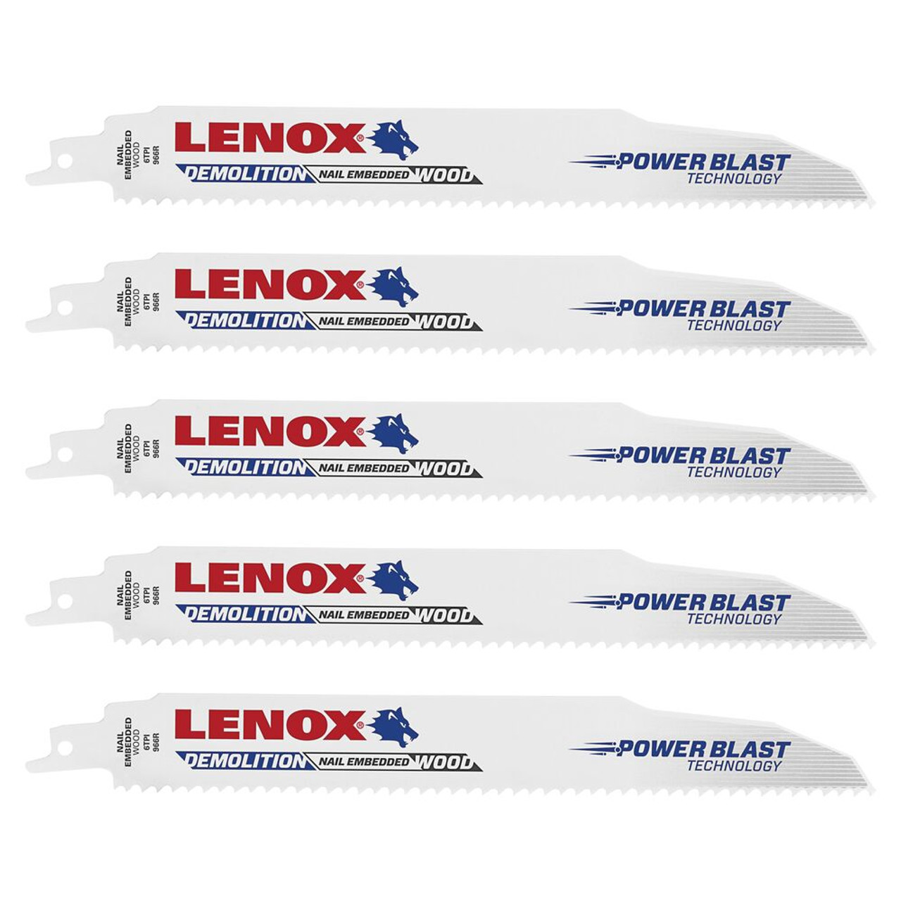 Lenox 20371966R5 DemoWolf  9 inch x 1 inch x .062 inch 6 TPI Reciprocating Saw Blades for Demolition - 5pk