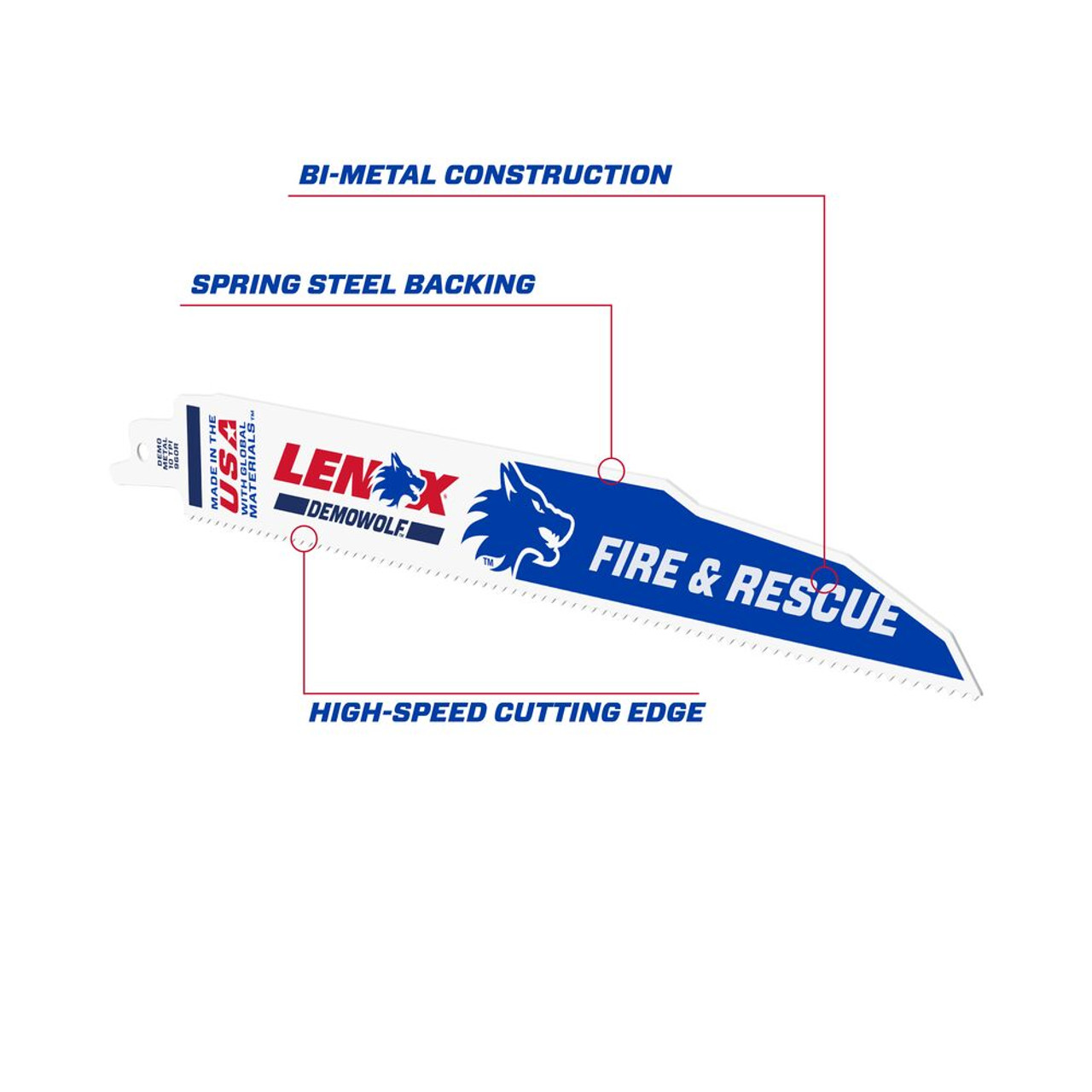 Lenox 20372960R5 DemoWolf 9 inch x 1 inch x .062 inch 10 TPI Reciprocating Saw Blades for Fire & Rescue - 5pk