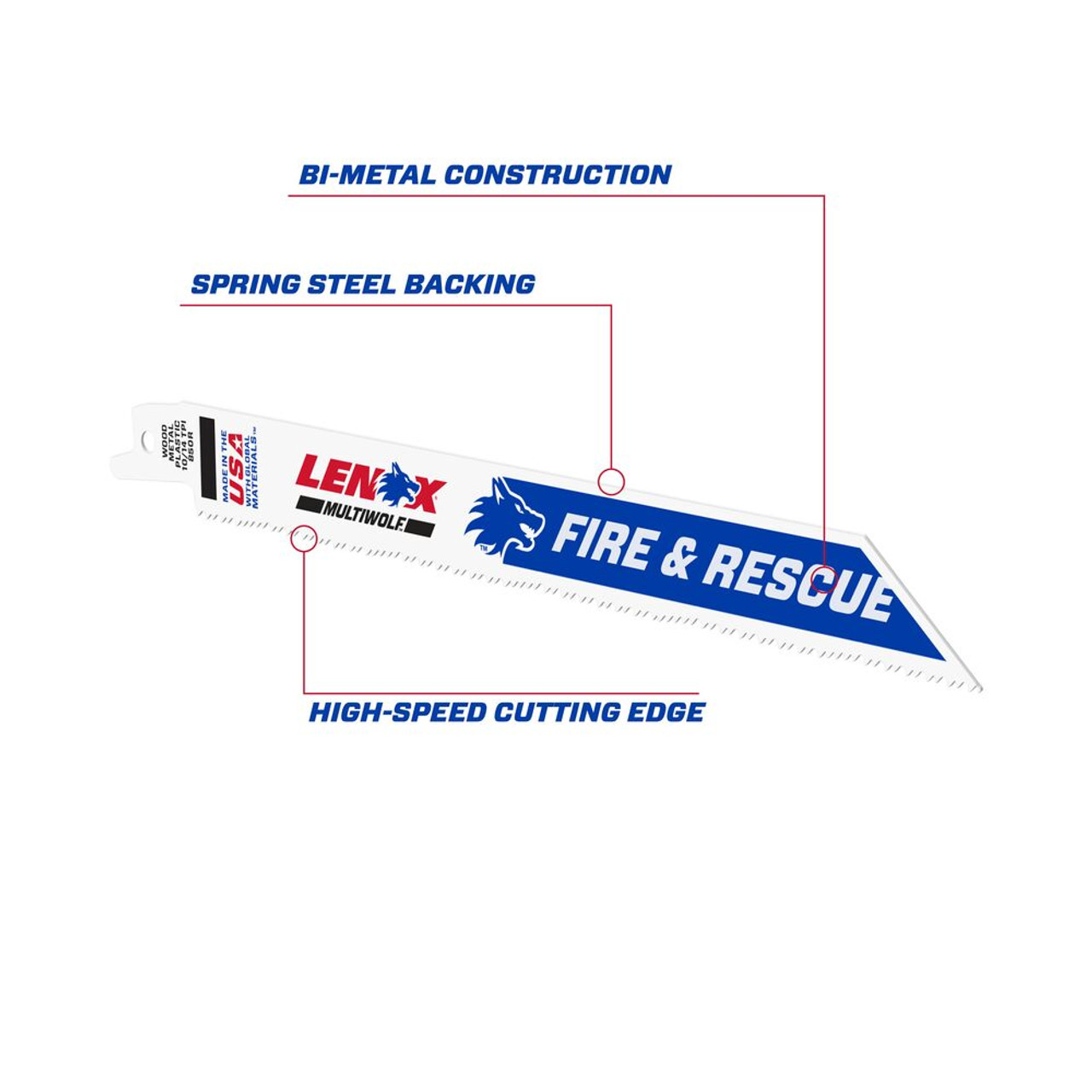 Lenox 20577850R MultiWolf 8 inch x 3/4 inch x .050 inch 10/14 TPI Reciprocating Saw Blades for Fire & Rescue - 5pk