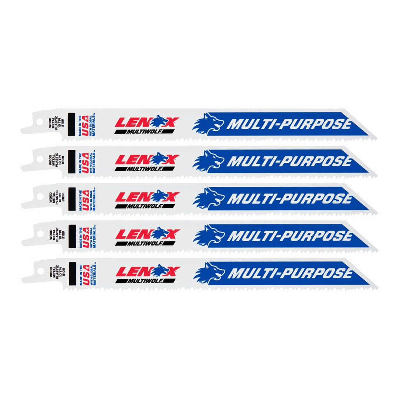 Lenox 20580810R MultiWolf 8 Inch x 3/4 Inch x .050 Inch 10 TPI Reciprocating Saw Blades for Multi-Purpose Cutting - 5pk