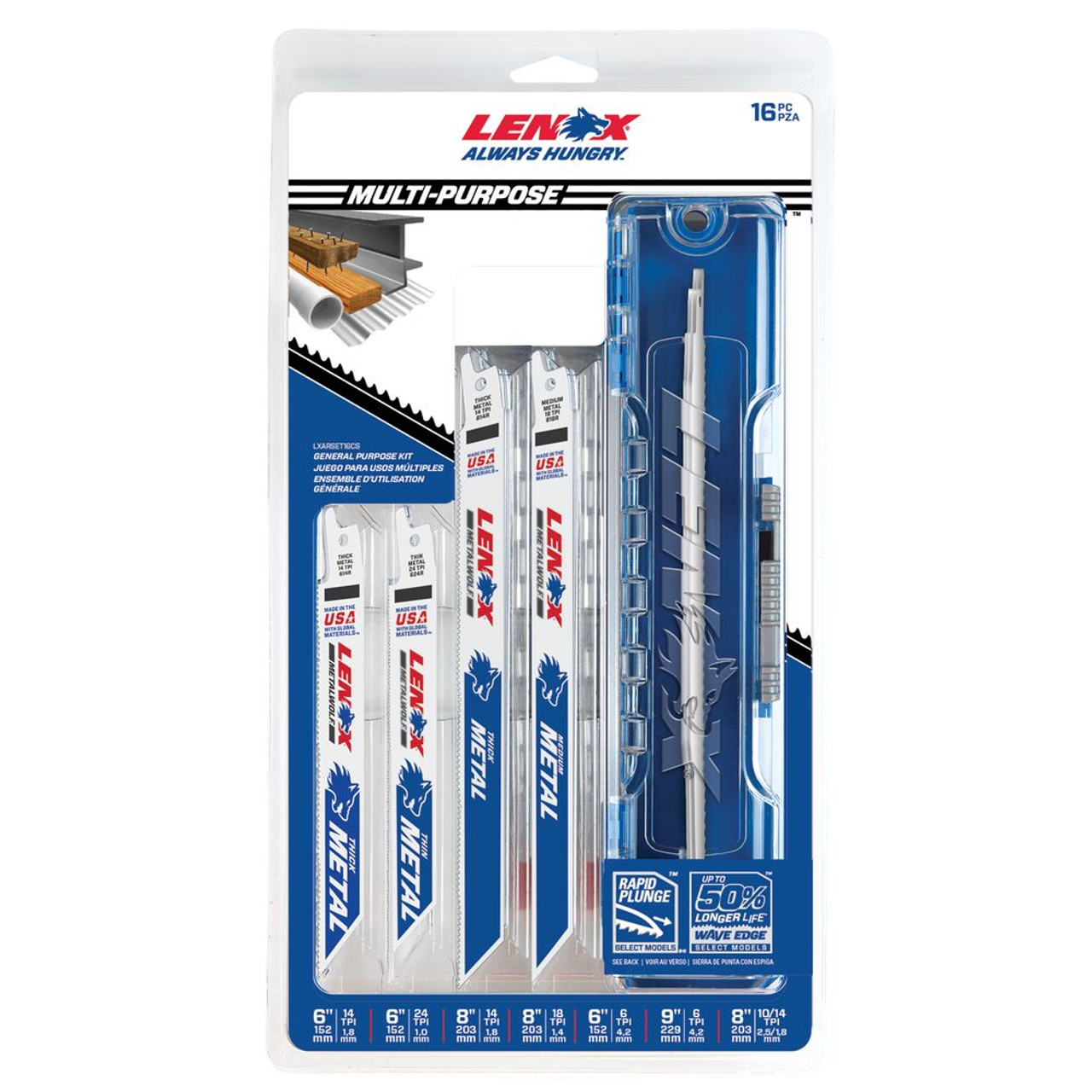 Lenox 20582956R LumberWolf  9 inch x 3/4 inch x .050 inch 6 TPI Reciprocating Saw Blades for Nail Embedded Wood - 5pk