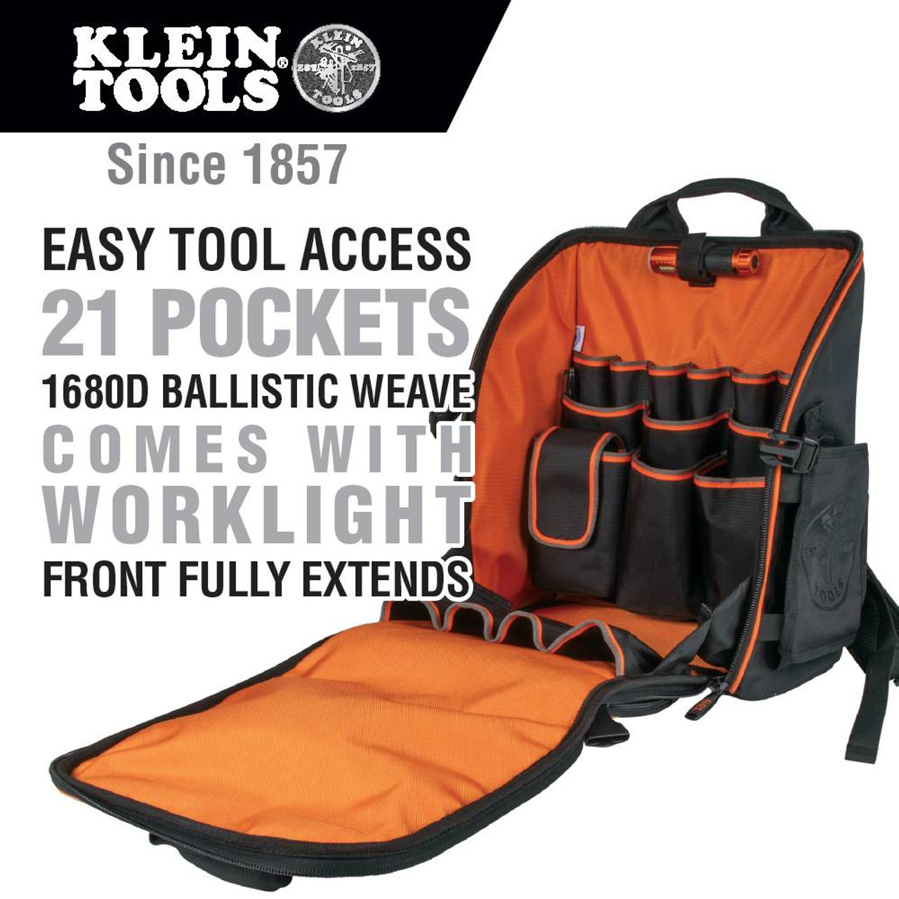 Klein Tools 55655 Tradesman Pro Tool Station Tool Bag Backpack with Work Light Klein Tools 55655 Tradesman Pro Tool Station Tool Bag Backpack with Work Light