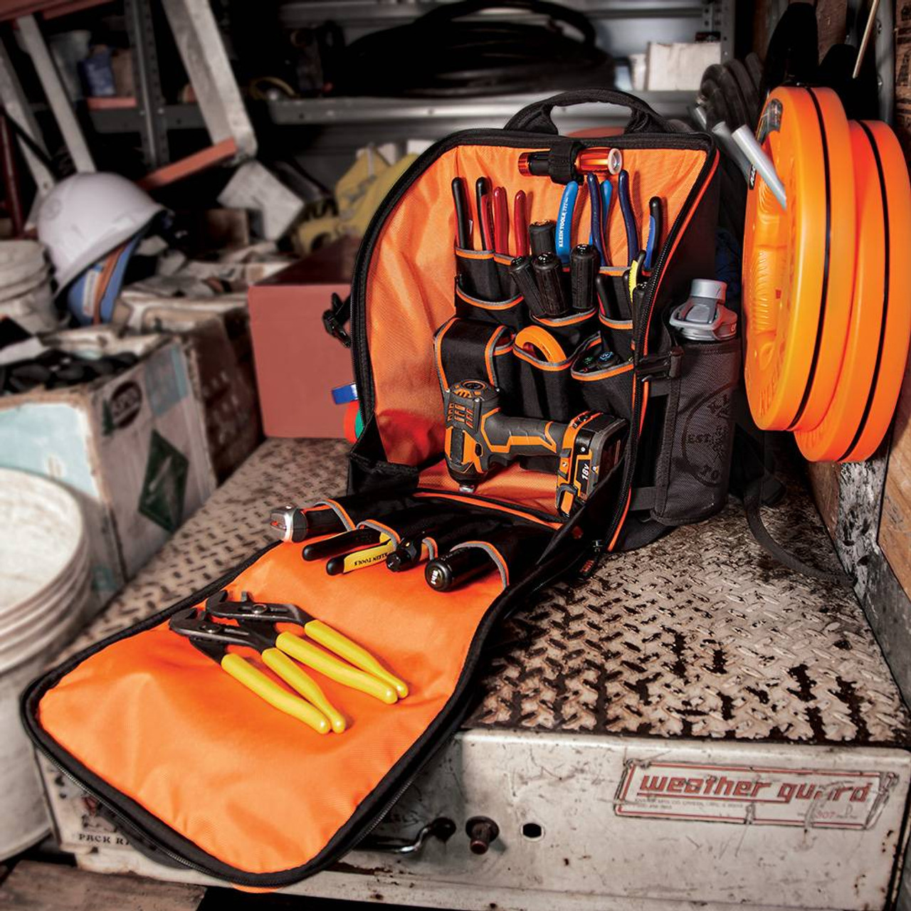 Klein Tools 55655 Tradesman Pro Tool Station Tool Bag Backpack with Work Light Klein Tools 55655 Tradesman Pro Tool Station Tool Bag Backpack with Work Light