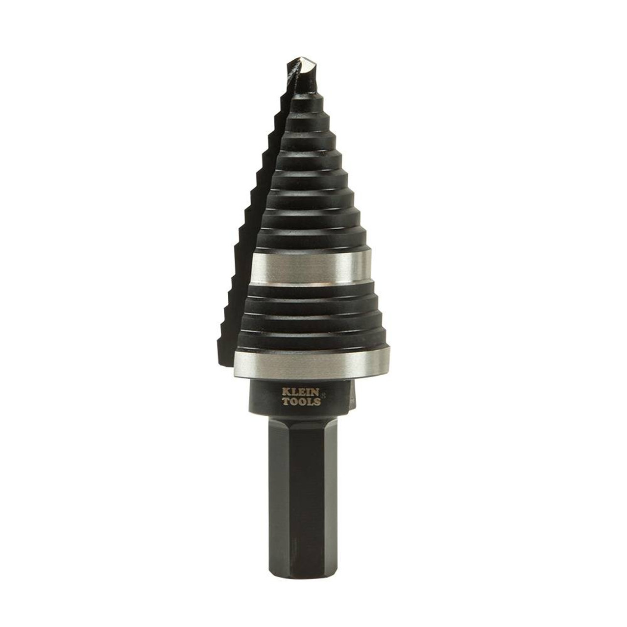 Klein Tools KTSB11 #11 2-Step 7/8 inch to 1-1/8 inch Double-Fluted High-Speed Step Drill Bit showing from a different angle Klein Tools KTSB11 #11 2-Step 7/8 inch to 1-1/8 inch Double-Fluted High-Speed Step Drill Bit showing from a different angle