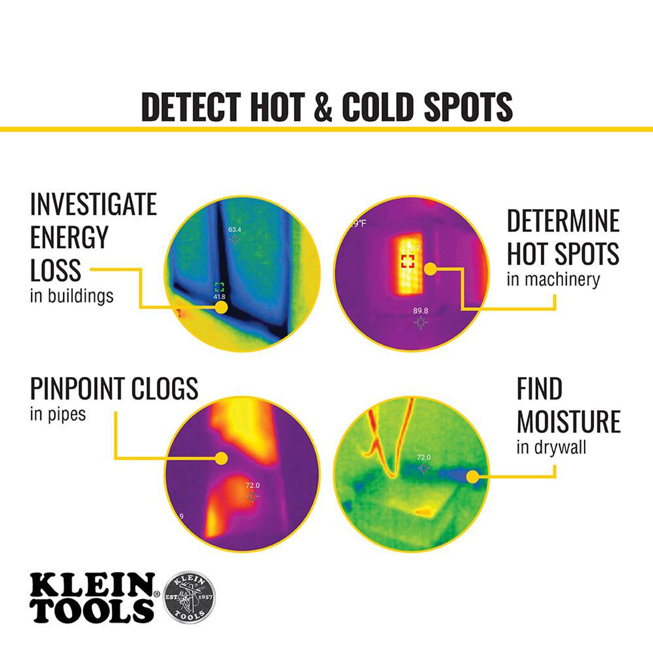 Klein Tools TI222 Thermal Imager for iOS Devices showing read-out points Klein Tools TI222 Thermal Imager for iOS Devices showing read-out points