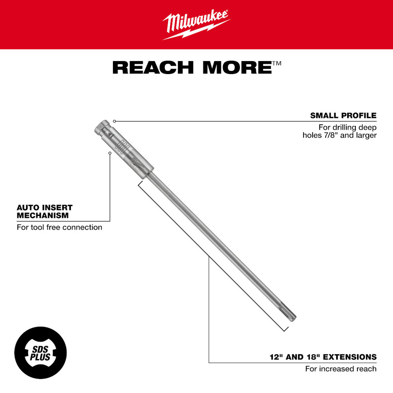 Milwaukee 48-20-6945 18 inch PLUS-LOK SDS Plus Extension Milwaukee 48-20-6945 18 inch PLUS-LOK SDS Plus Extension