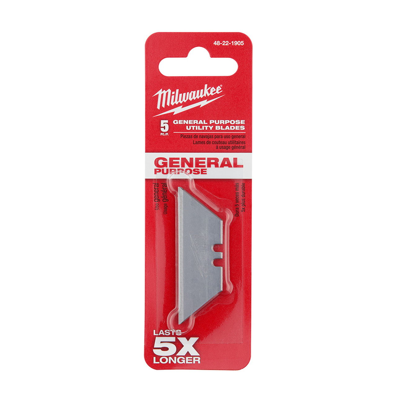 Milwaukee 48-22-1905 General Purpose Utility Knife Blades - 5pk showing blades in packaging