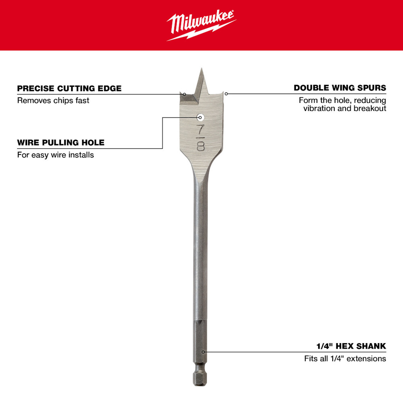 Milwaukee 48-27-1251 1-1/4 inch x 6 inch Flat Boring Bit Milwaukee 48-27-1251 1-1/4 inch x 6 inch Flat Boring Bit