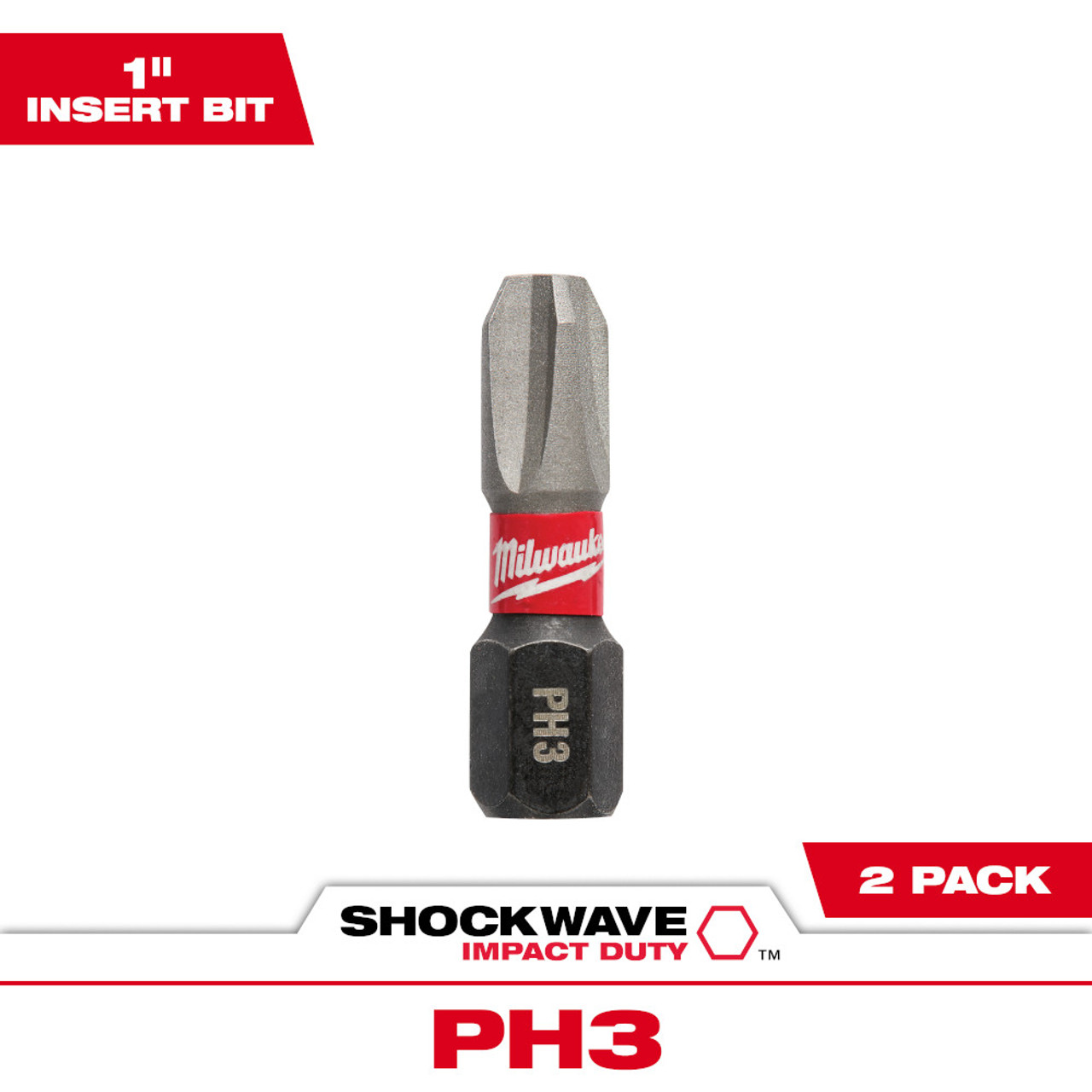 Milwaukee 48-32-4413 SHOCKWAVE Impact Duty 1 inch x #3 Phillips Power Bits - 2pk Milwaukee 48-32-4413 SHOCKWAVE Impact Duty 1 inch x #3 Phillips Power Bits - 2pk