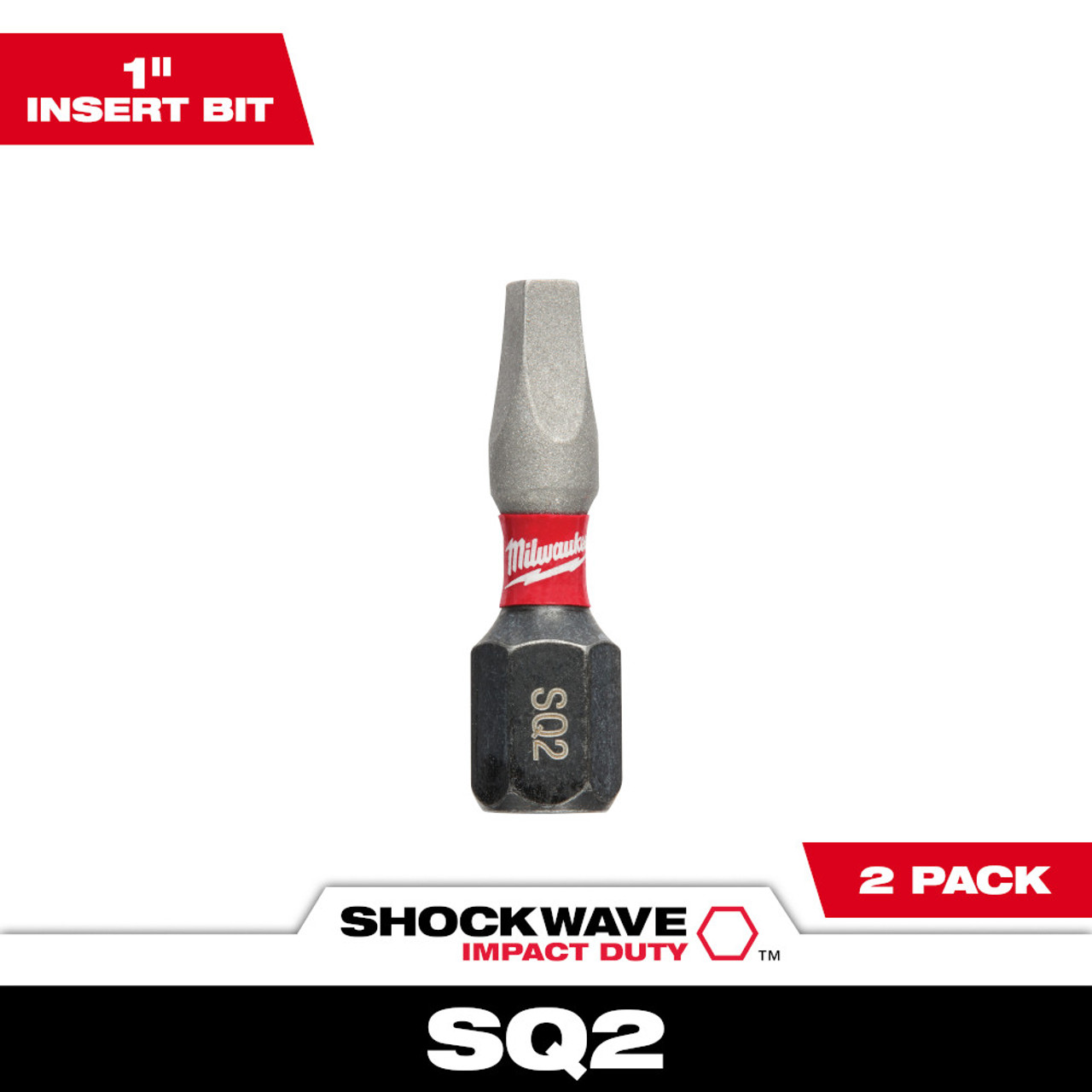 Milwaukee 48-32-4422 SHOCKWAVE Impact Duty 1 inch x #2 Square Power Bits - 2pk