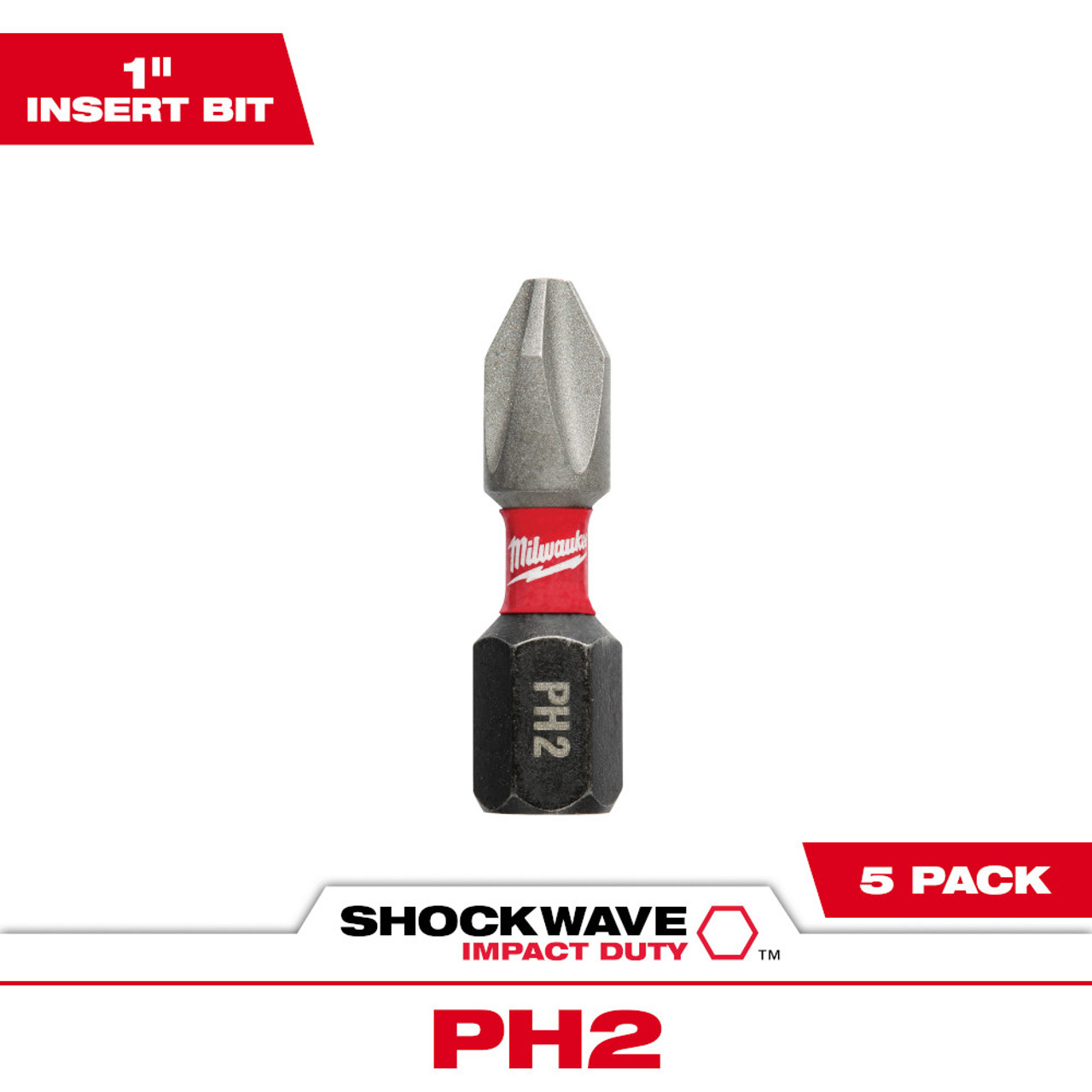 Milwaukee 48-32-4601 SHOCKWAVE Impact Duty 1 inch x #2 Phillips Power Bits - 5pk Milwaukee 48-32-4601 SHOCKWAVE Impact Duty 1 inch x #2 Phillips Power Bits - 5pk