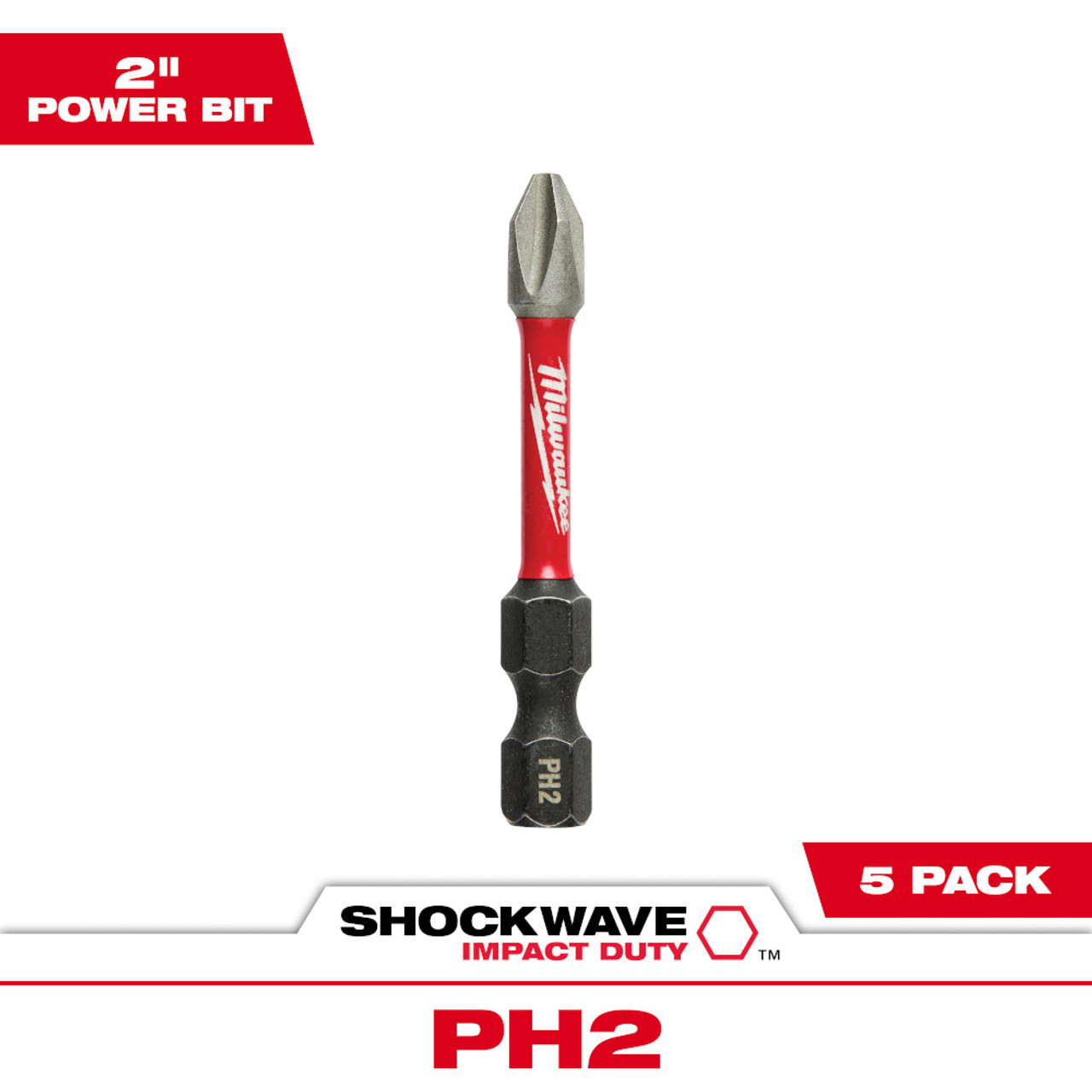 Milwaukee 48-32-4602 SHOCKWAVE Impact Duty 2 inch x #2 Phillips Power Bits - 5pk Milwaukee 48-32-4602 SHOCKWAVE Impact Duty 2 inch x #2 Phillips Power Bits - 5pk
