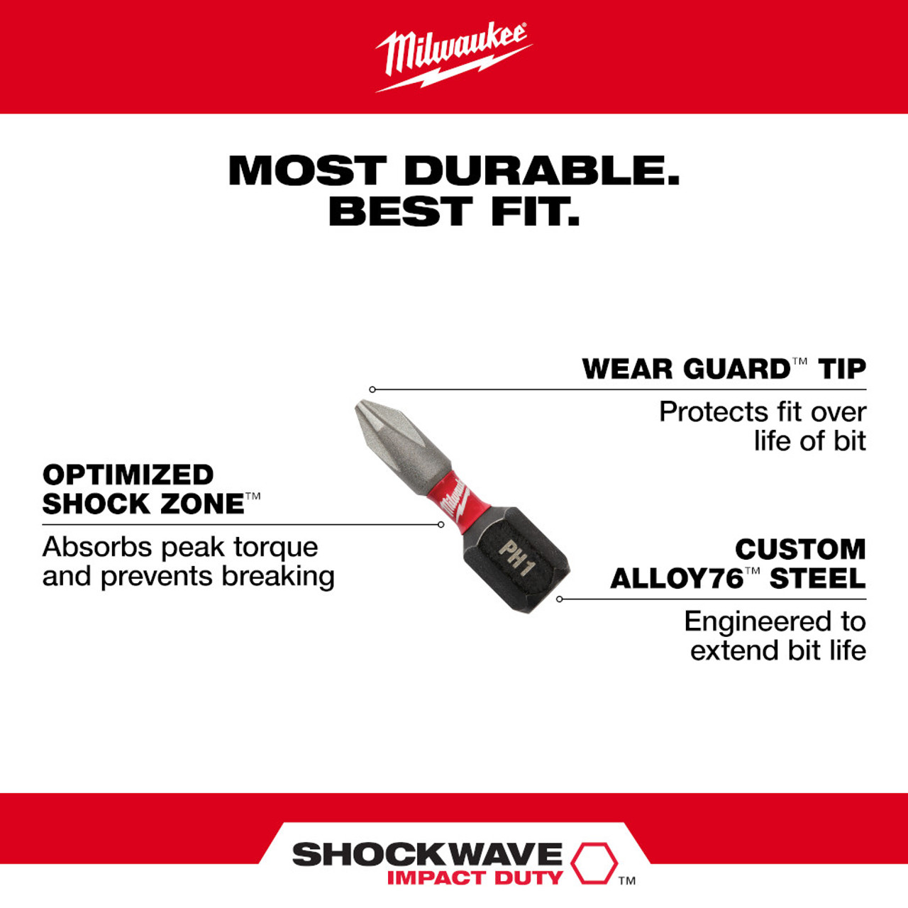 Milwaukee 48-32-4615 7pc SHOCKWAVE Impact Duty 1 inch TORX Insert Bit Set