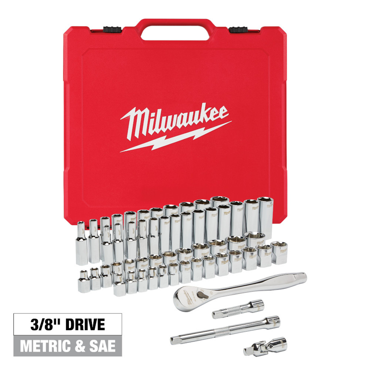 Milwaukee 48-22-9008 56pc Metric  and SAE 3/8-inch Drive Ratchet  and Socket Set Milwaukee 48-22-9008 56pc Metric  and SAE 3/8-inch Drive Ratchet  and Socket Set