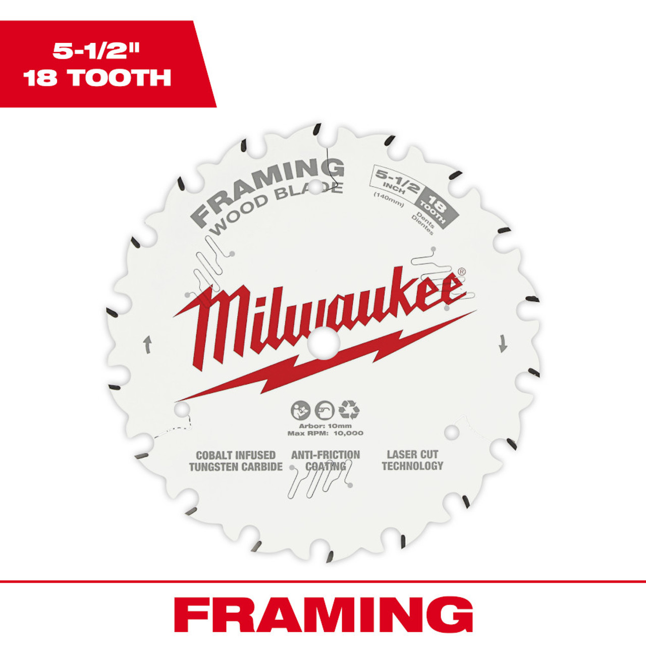 Milwaukee 48-40-0520 5-1/2-inch x 18T Framing Wood Cutting Circular Saw Blade