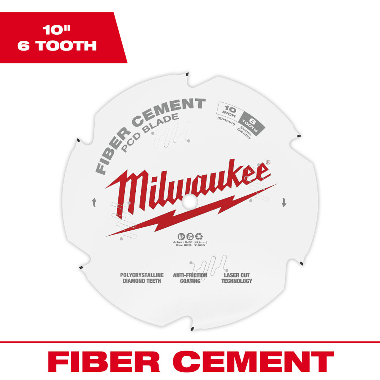 Milwaukee 48-40-7010 10-inch x 6T PCD / Fiber Cement Cutting Circular Saw Blade