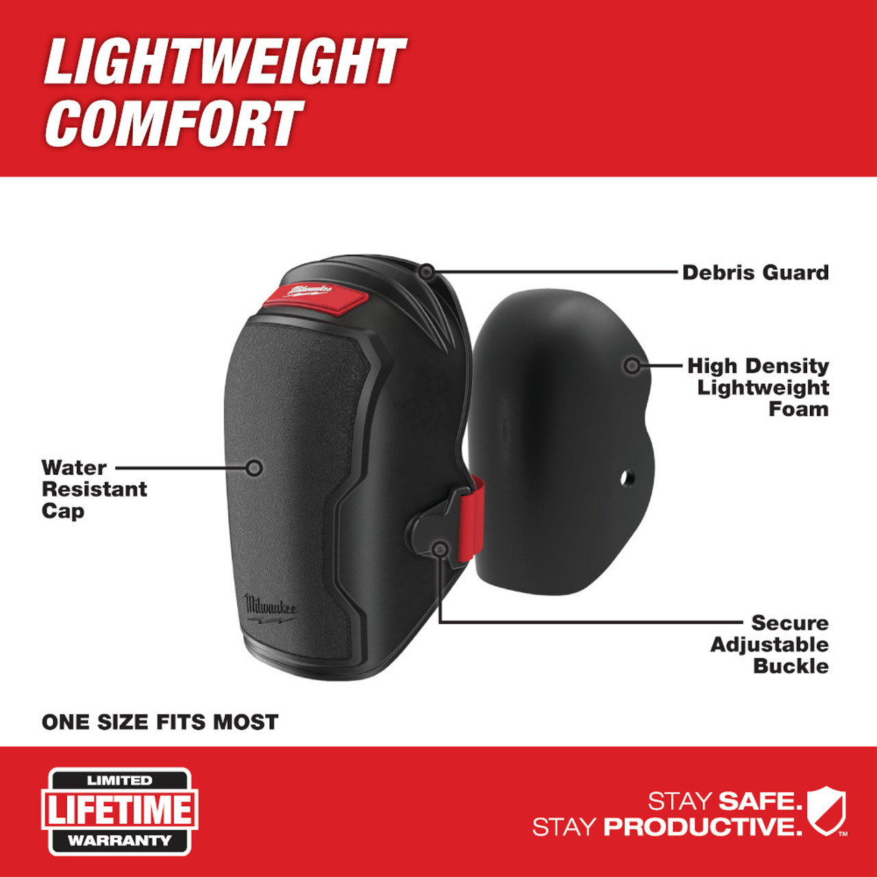 Milwaukee 48-73-6000 Free-Flex Knee Pads  showing features of the knee pads Milwaukee 48-73-6000 Free-Flex Knee Pads  showing features of the knee pads