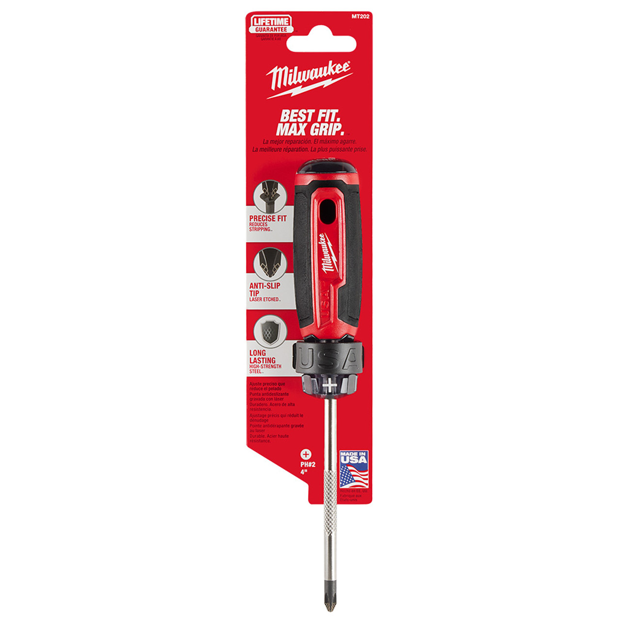 Milwaukee MT202 Cushion Grip 4-inch x #2 Phillips Screwdriver showing screwdriver in packaging