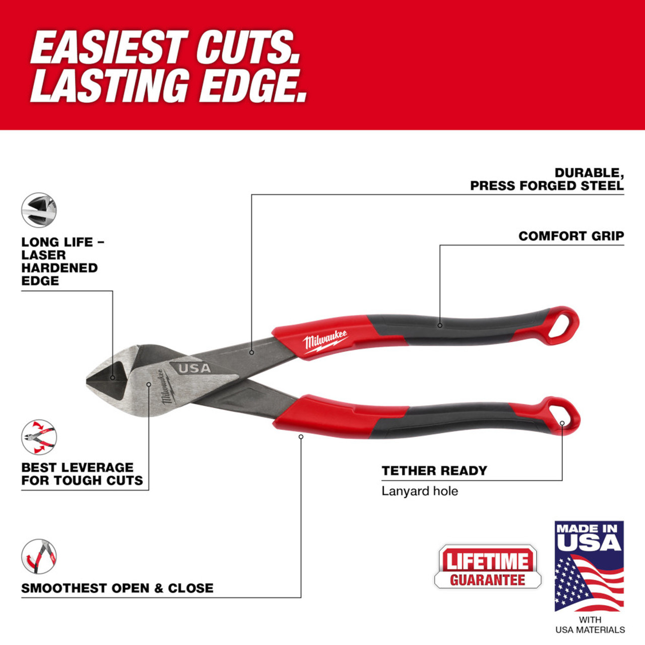 Milwaukee MT558 8 inch Diagonal Comfort Grip Cutting Pliers Milwaukee MT558 8 inch Diagonal Comfort Grip Cutting Pliers