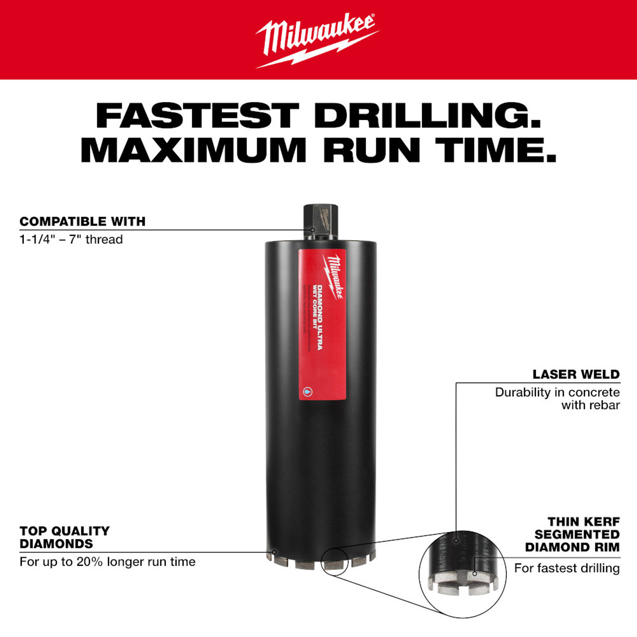 Milwaukee 48-17-5020 2 inch Diamond Ultra Wet Core Drill Bit Milwaukee 48-17-5020 2 inch Diamond Ultra Wet Core Drill Bit