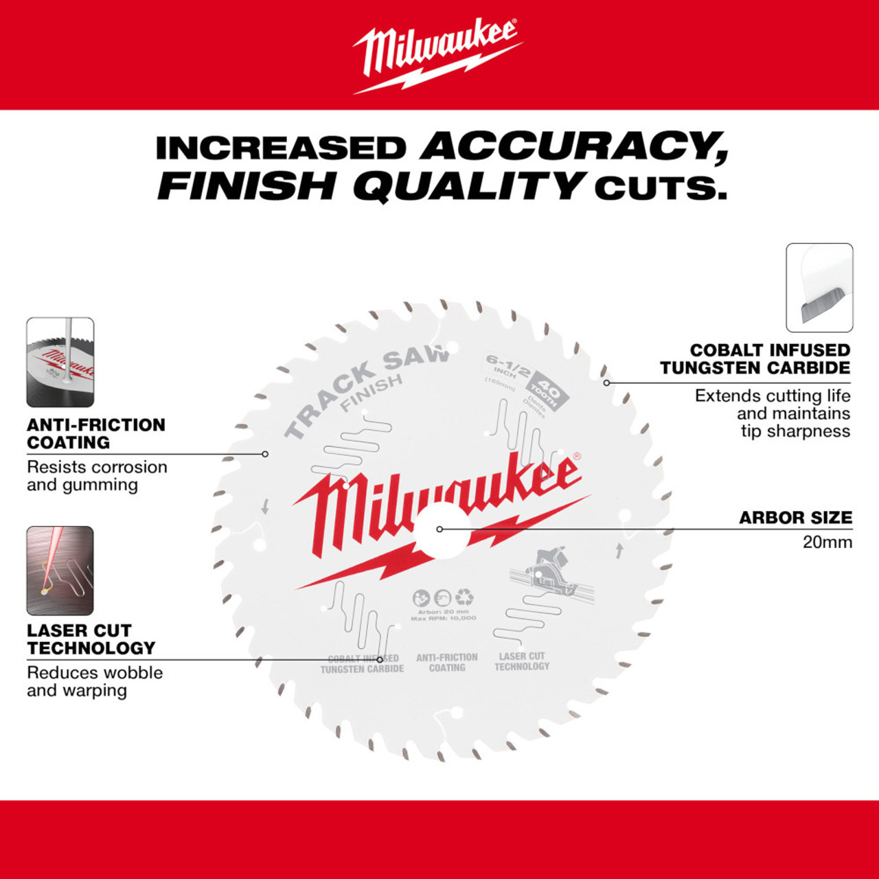 Milwaukee 48-40-0625 6-1/2 inch 40T Finish Track Saw Blade Milwaukee 48-40-0625 6-1/2 inch 40T Finish Track Saw Blade