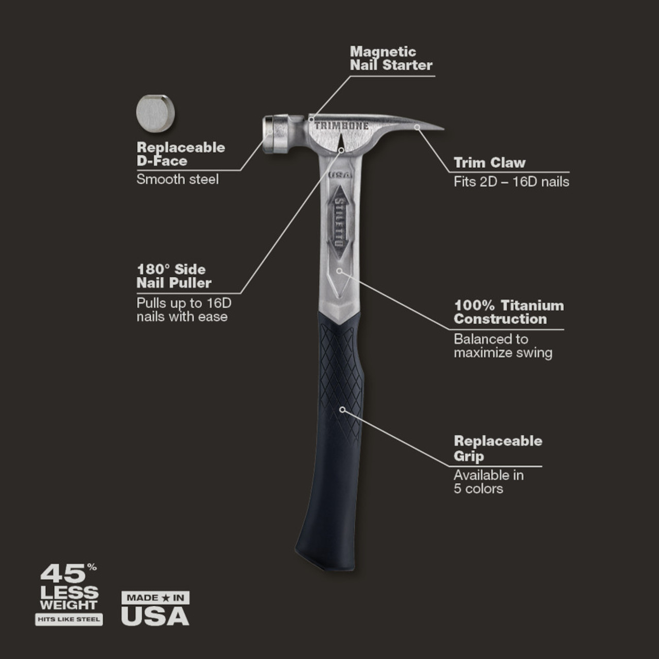 Stiletto TRMB TRIMBONE 10oz Titanium Finish Hammer Stiletto TRMB TRIMBONE 10oz Titanium Finish Hammer