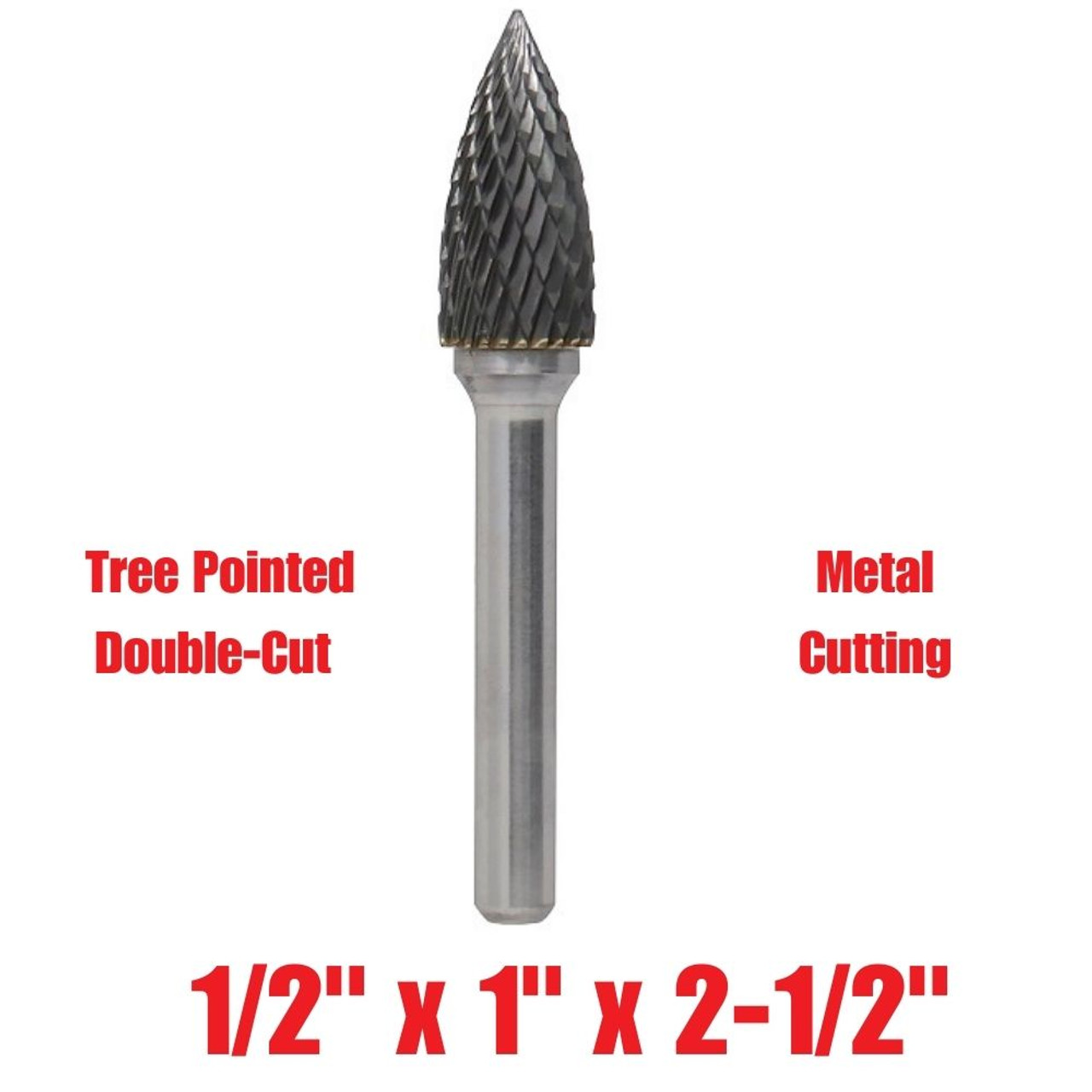 Truwerx 53518 1/2-inch x 1-inch x 2-1/2-inch Tree Pointed Double-Cut Metal Cutting Carbide Rotary Burr Truwerx 53518 1/2-inch x 1-inch x 2-1/2-inch Tree Pointed Double-Cut Metal Cutting Carbide Rotary Burr