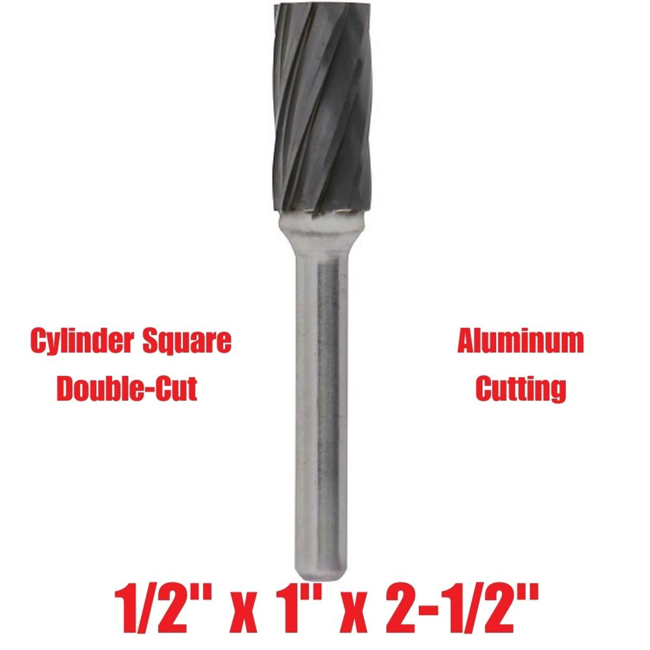 Truwerx 53553 1/2-inch x 1-inch x 2-1/2-inch Cylinder Square Double-Cut Aluminum Cutting Carbide Rotary Burr Truwerx 53553 1/2-inch x 1-inch x 2-1/2-inch Cylinder Square Double-Cut Aluminum Cutting Carbide Rotary Burr