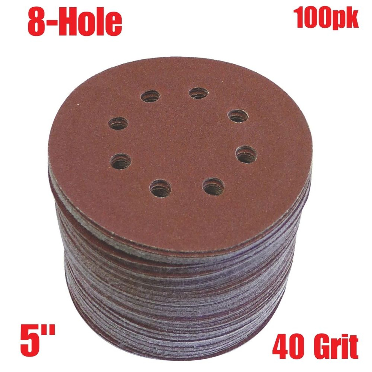 Truwerx 54110 40 Grit 5-Inch 8 Hole Hook  and Loop Sanding Discs - 100pk