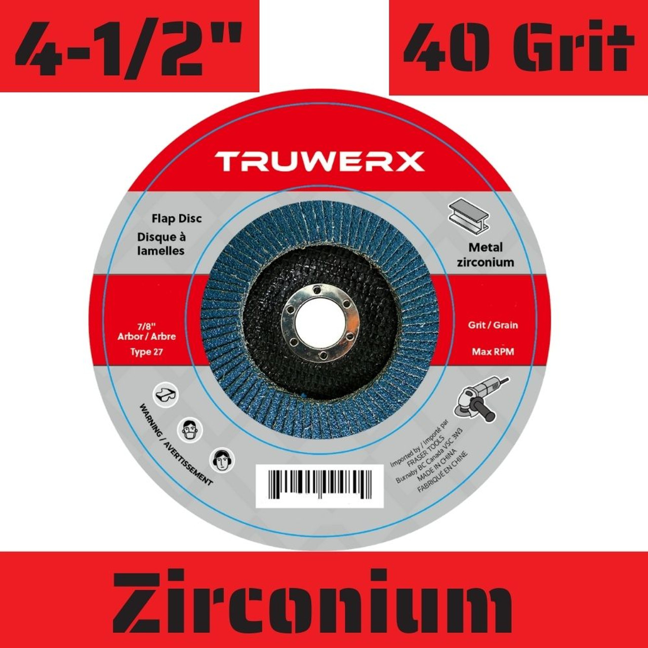 Truwerx 54230 4-1/2 inch 40 Grit Zirconium Flap Disc