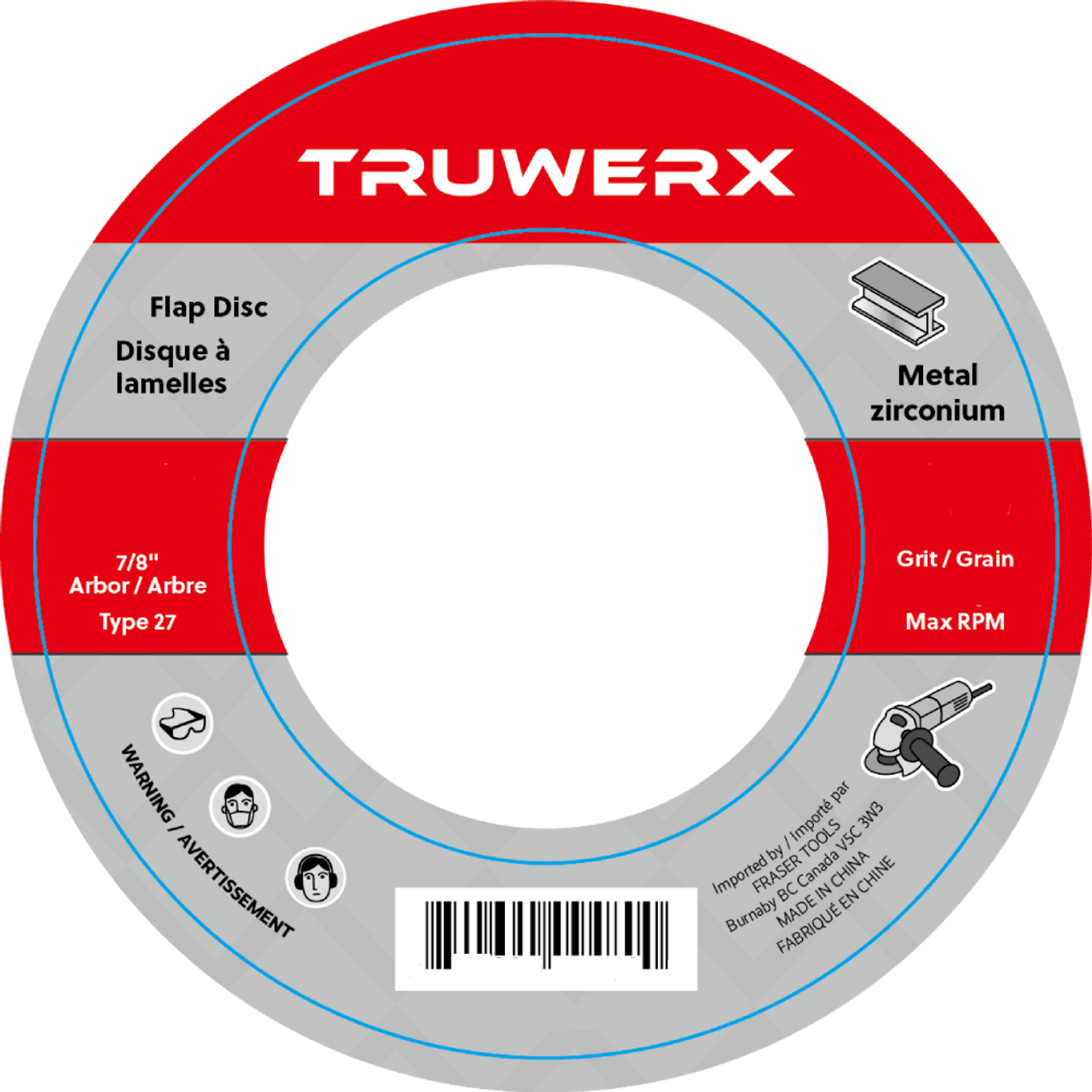 Truwerx 54230 4-1/2 inch 40 Grit Zirconium Flap Disc