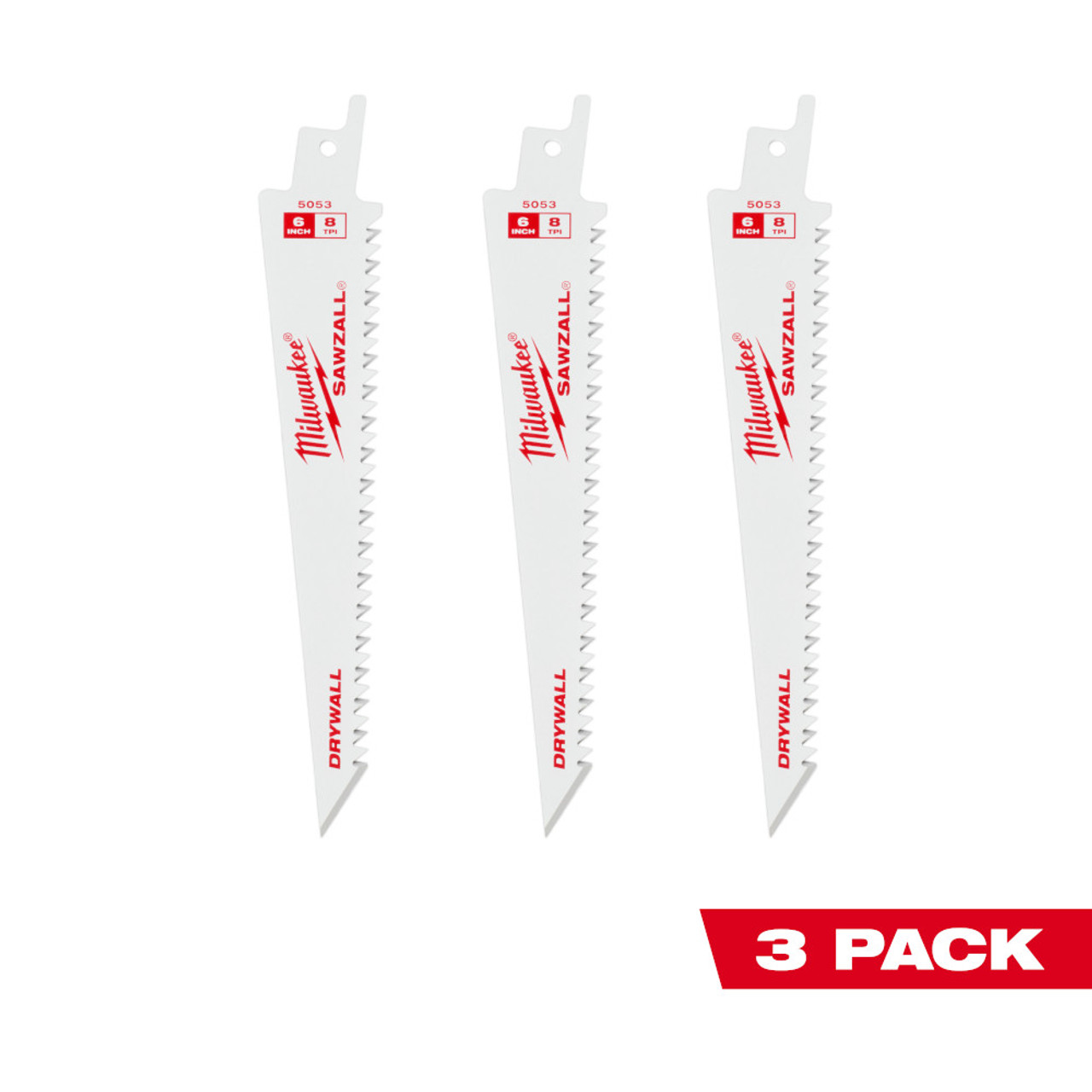 Milwaukee 48-00-5053 SAWZALL 6 inch 8 TPI Drywall Blades - 3pk